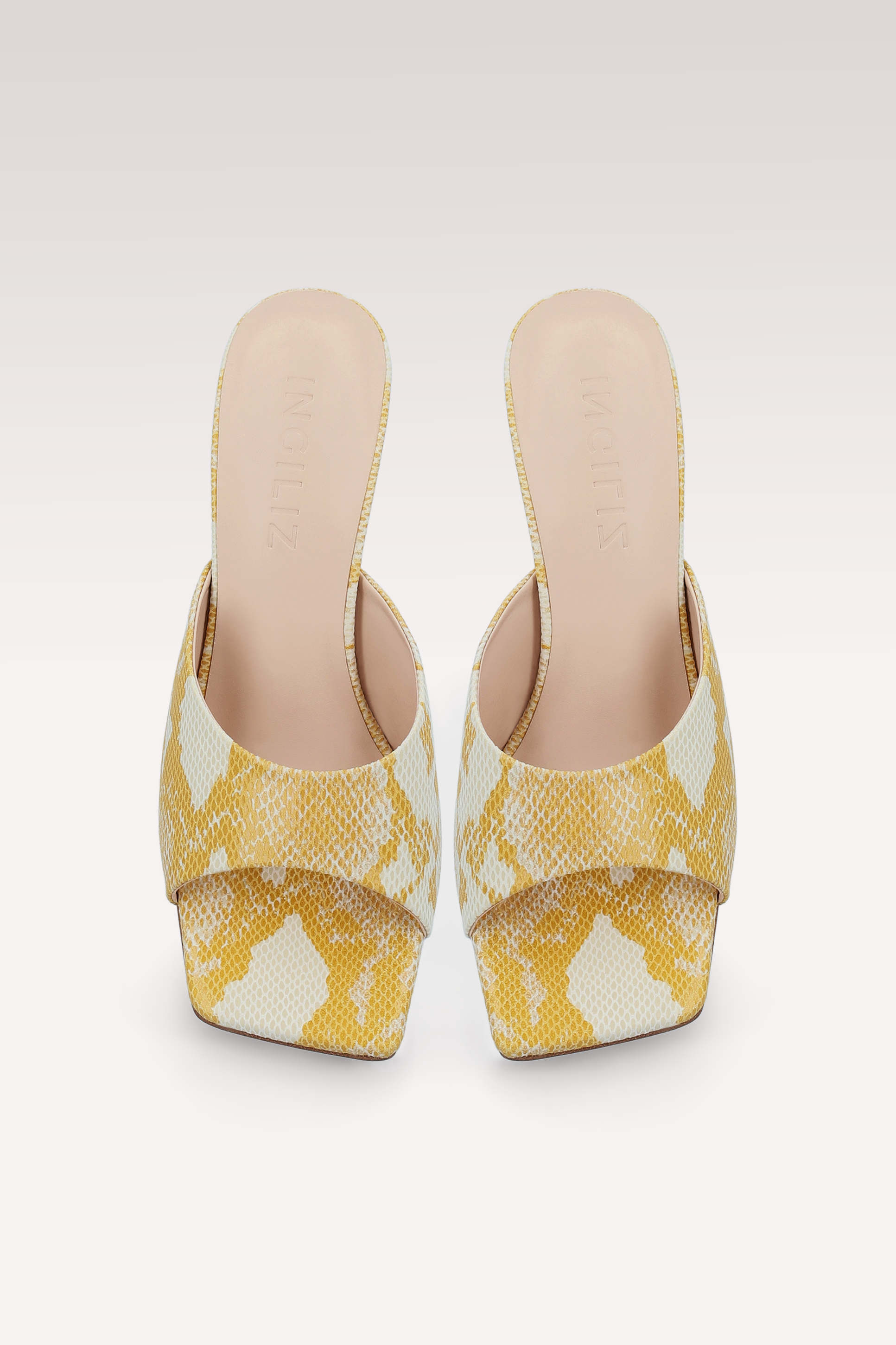 RENY SUNNY YELLOW PYTHON PRINTED LEATHER MULES