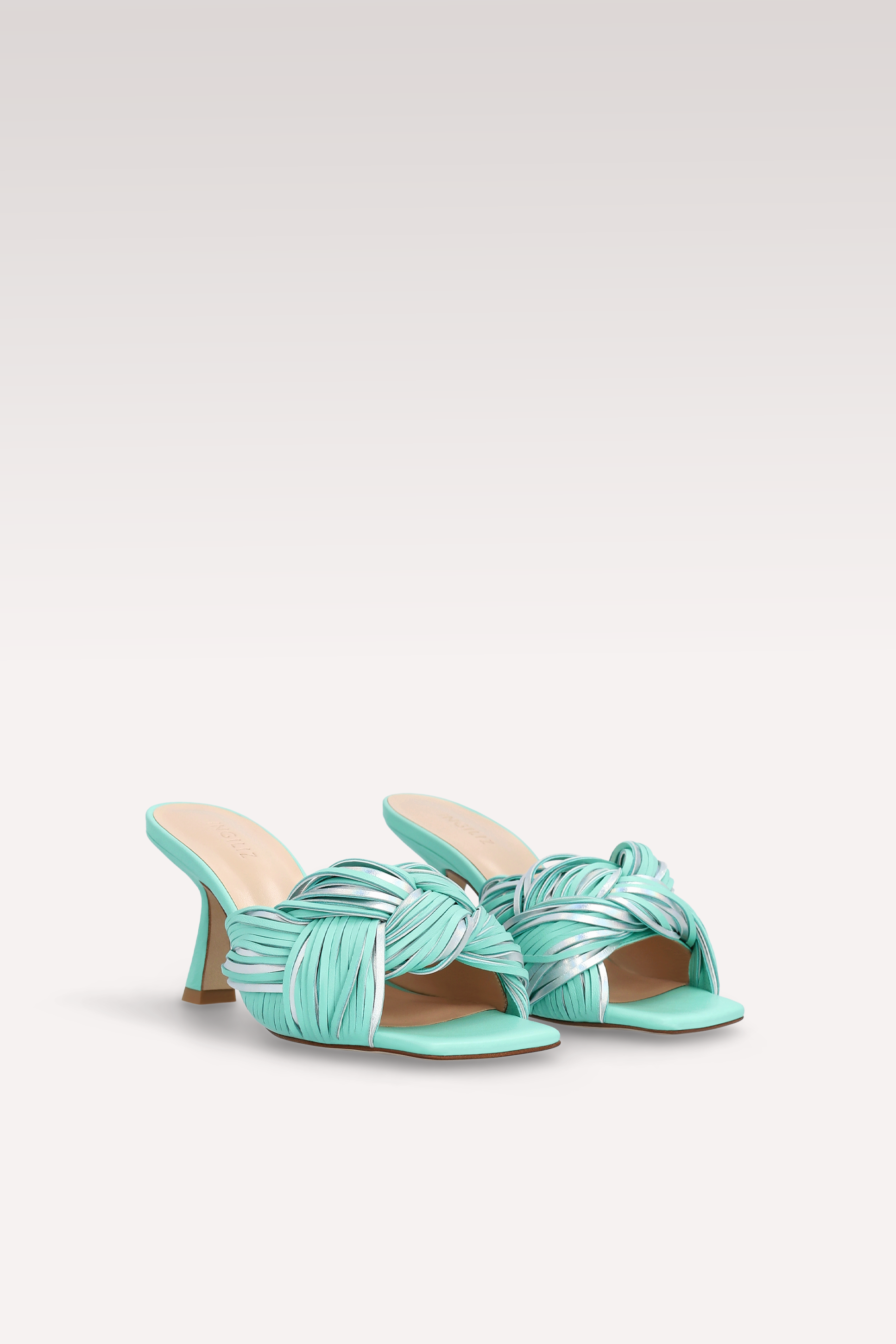 MULES REESE IN NAPPA VERDE GHIACCIO E PELLE METALLIZZATA ARGENTO