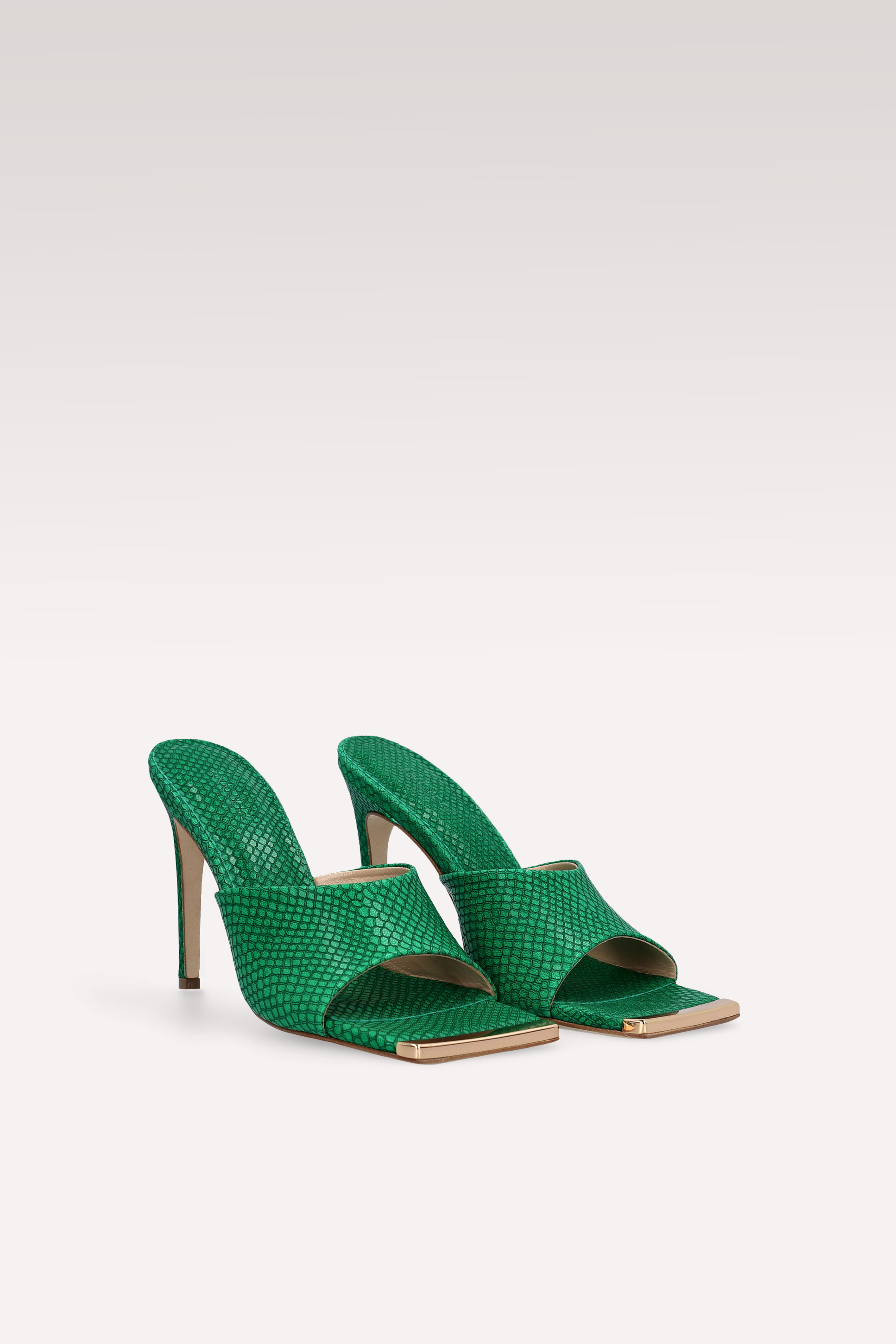 KALINA 05 MULES IN PELLE GOFFRATA VERDE LIZZARD