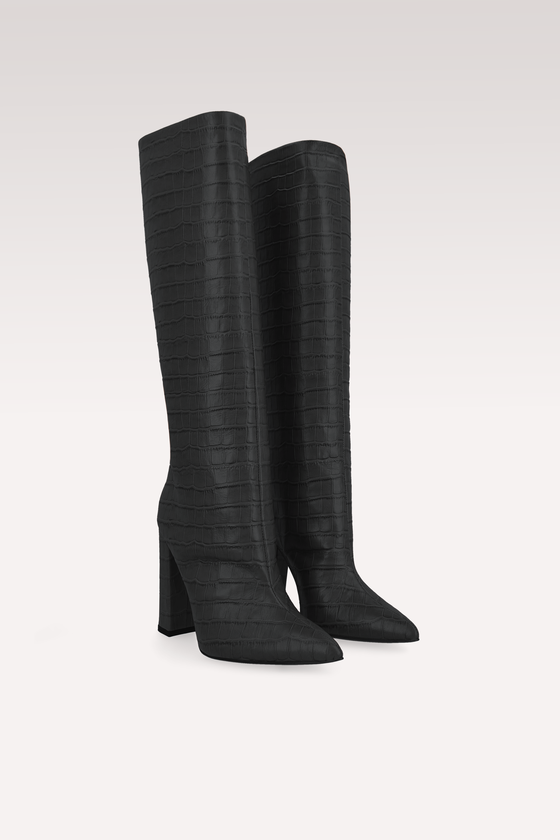 LILYANA BLACK EMBOSSED LEATHER BOOTS