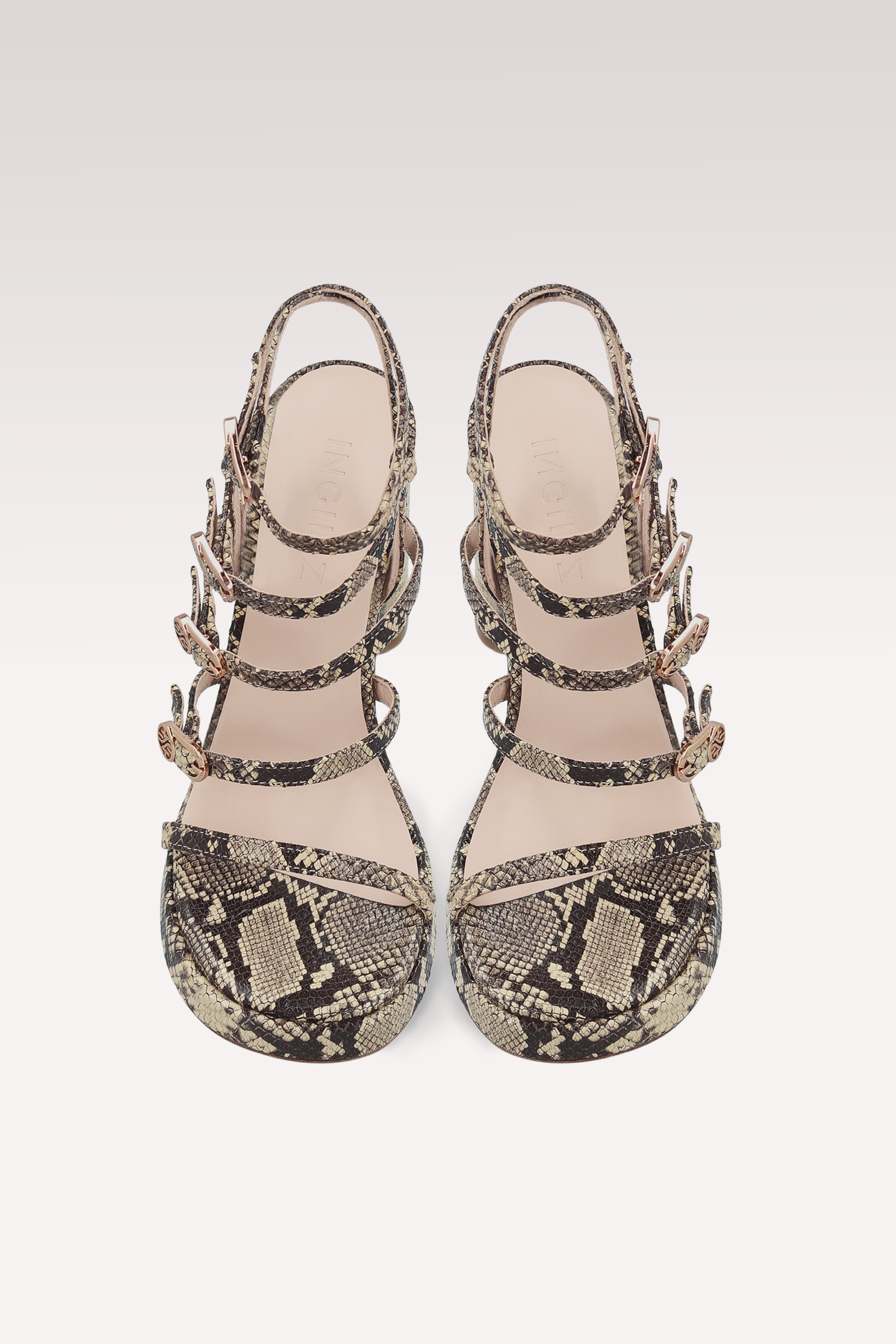 RITA SAND PYTHON PRINTED LEATHER SANDALS