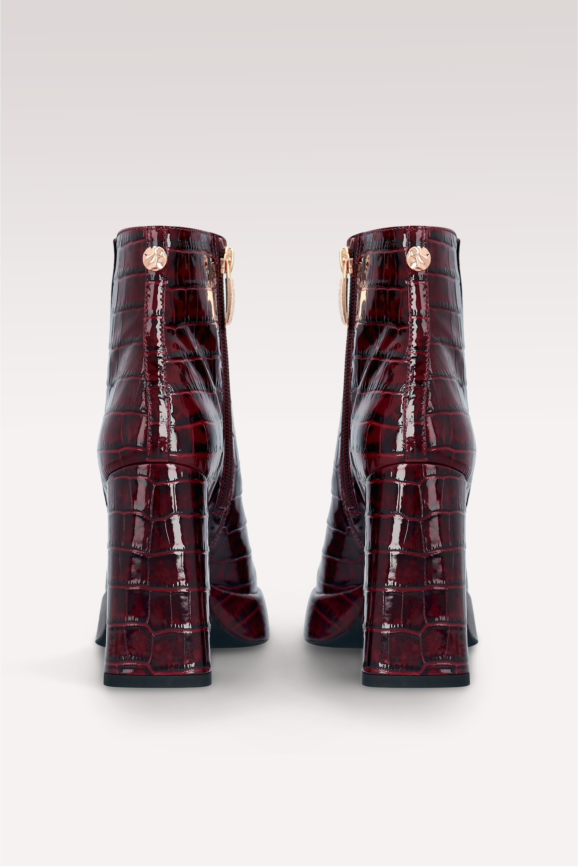CINDY ZIP 02 STIVALETTI CON PLATEAU IN PELLE VERNICIATA GOFFRATA COCCODRILLO BORDEAUX