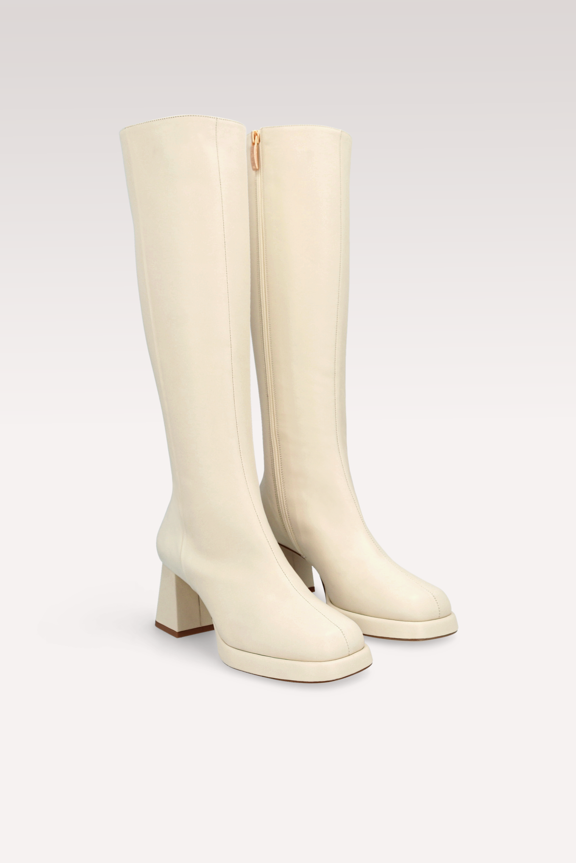 STIVALI CON PLATEAU IN PELLE LISCIA CONNIE 01 AVORIO