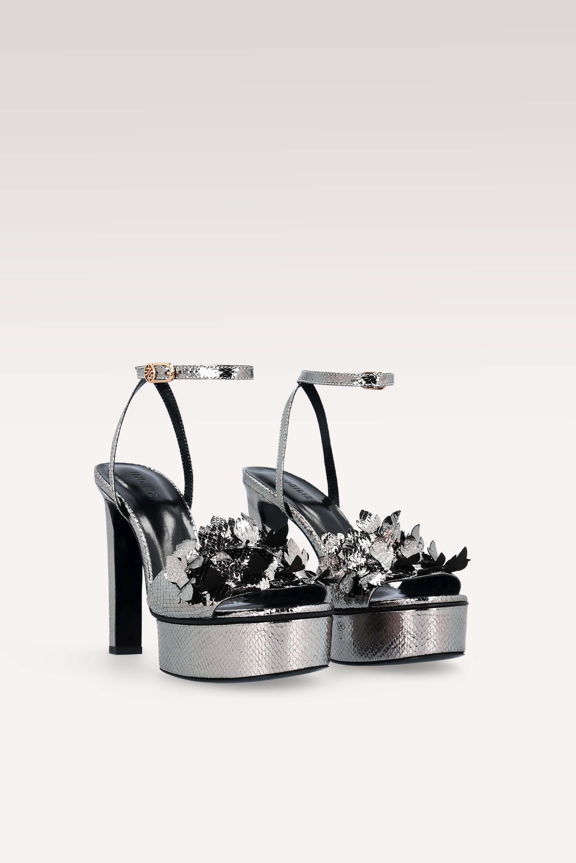 SANDALI PATTY 02 VIPER MIRROR IN PELLE ARGENTO SCURO