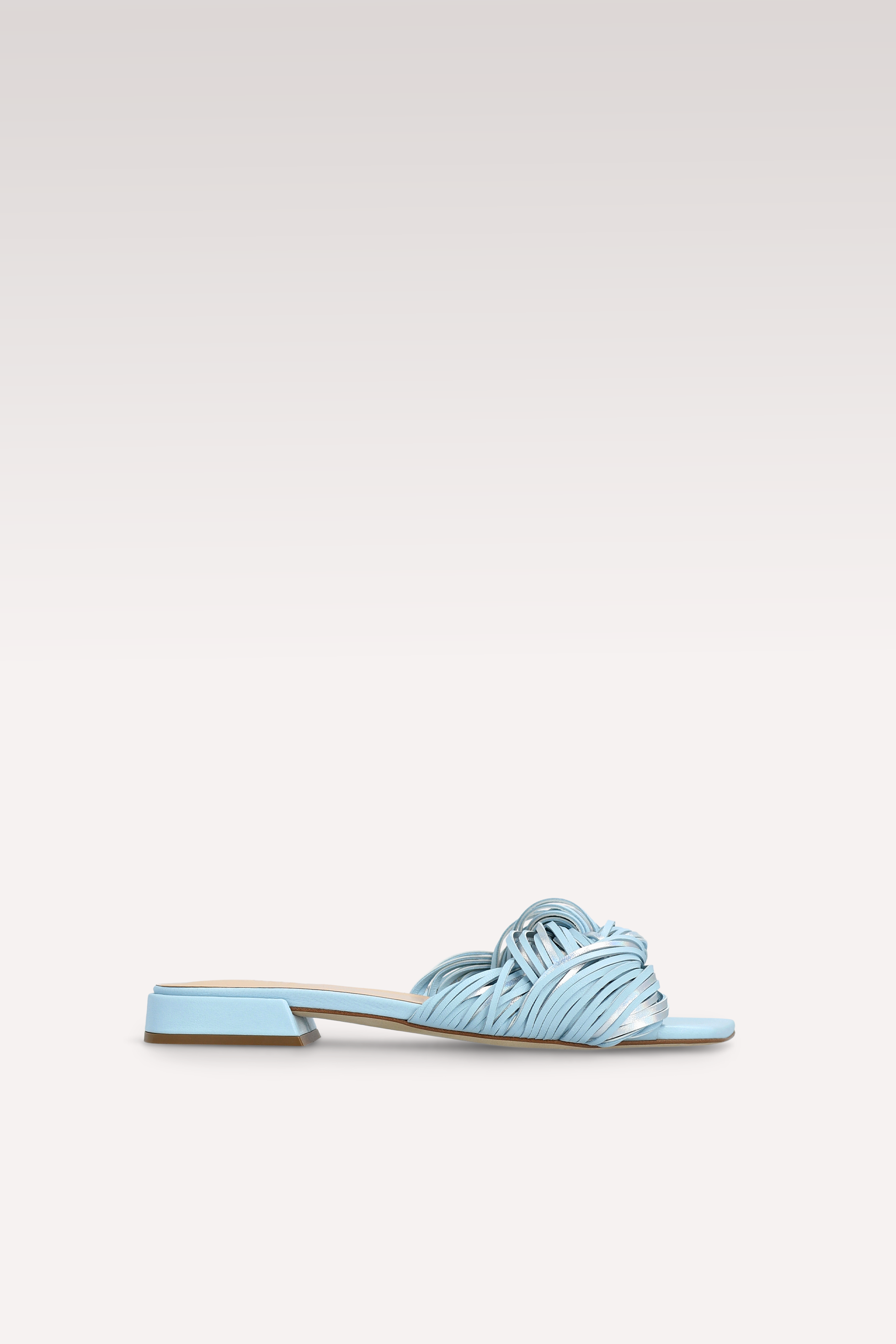 MULES LEXI IN NAPPA AZZURRO CIELO E PELLE METALLIZZATA ARGENTO