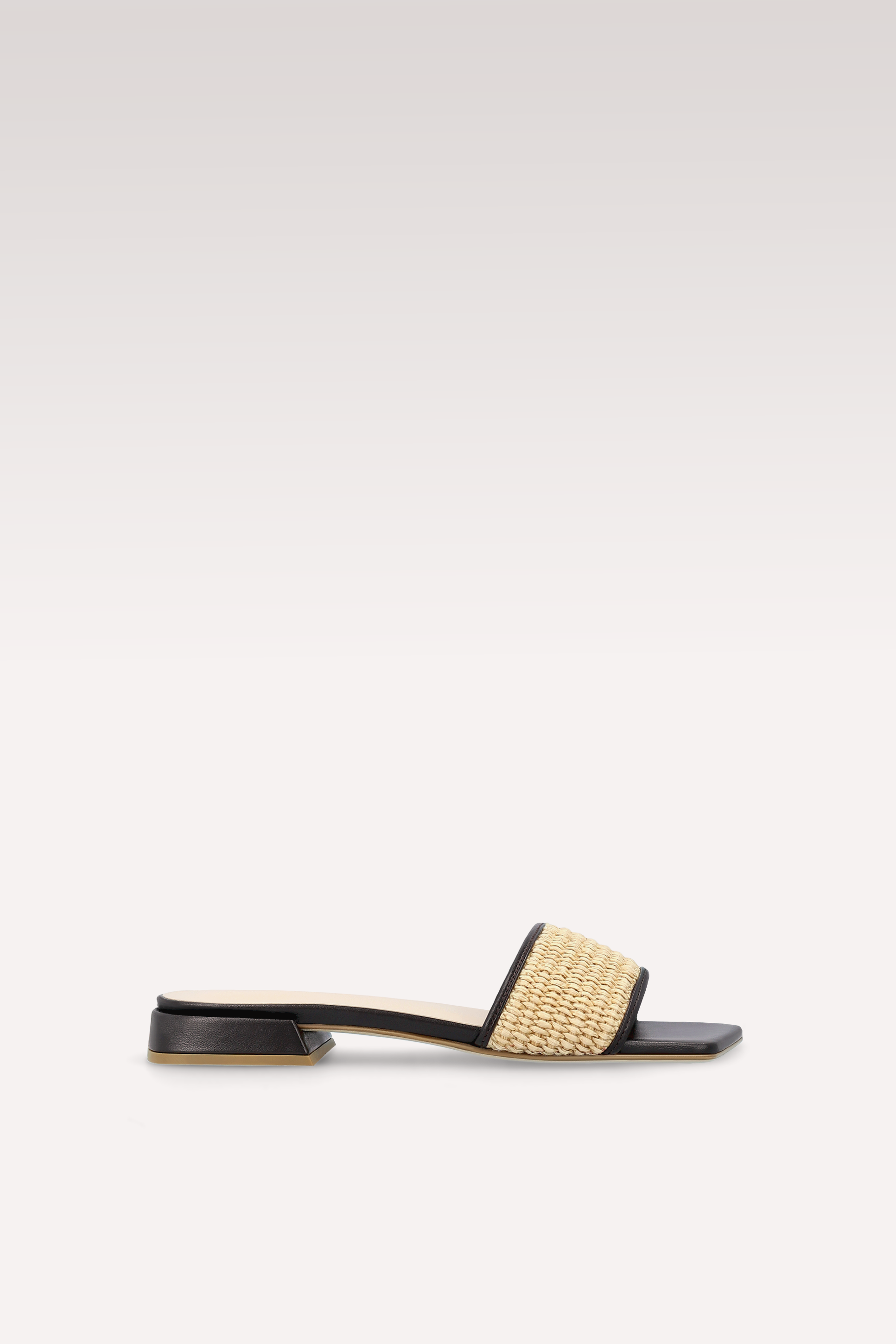 LEXA RAFFIA AND BROWN LEATHER MULES