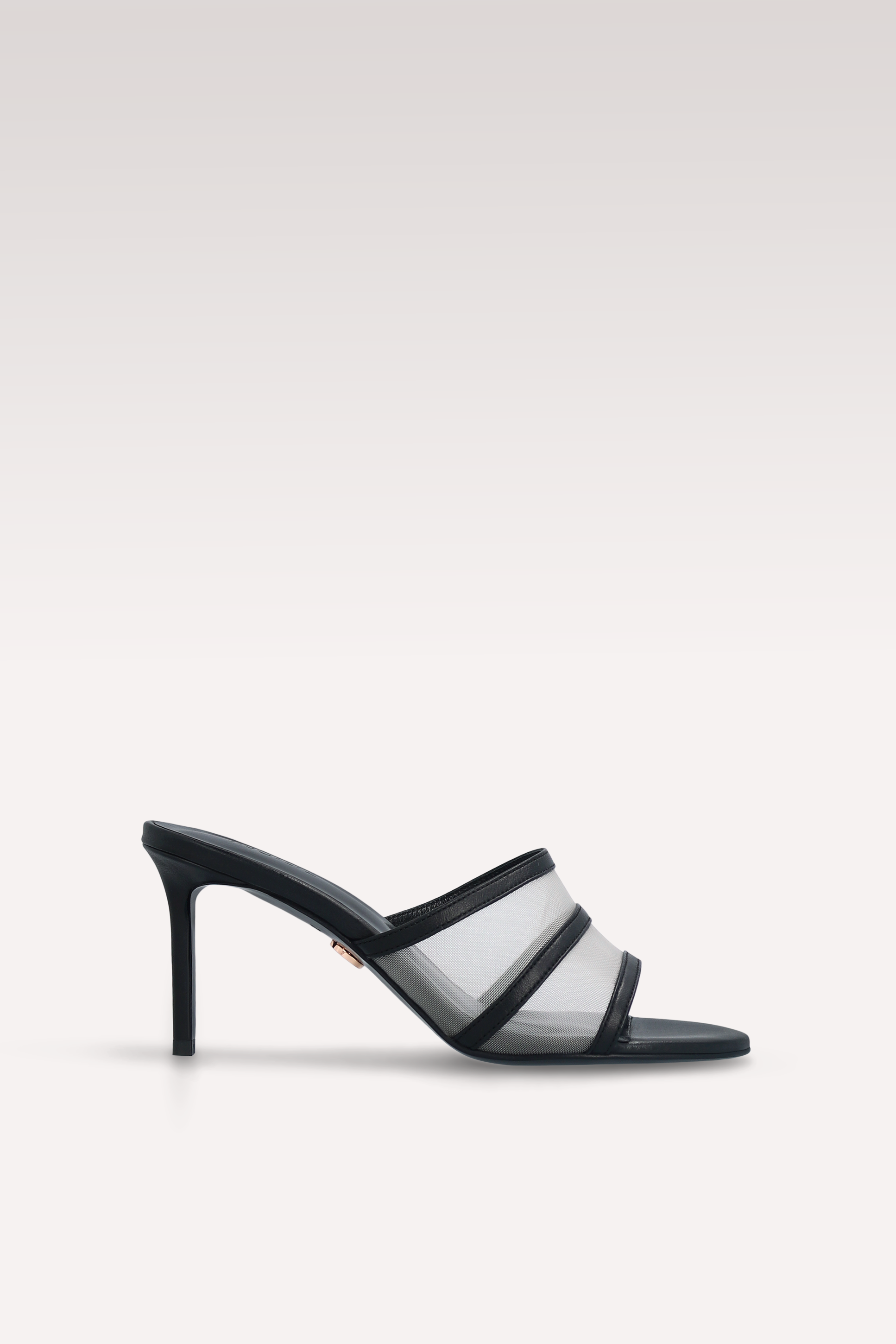 MULES ADELINE IN PELLE NERA E RETE BIANCA