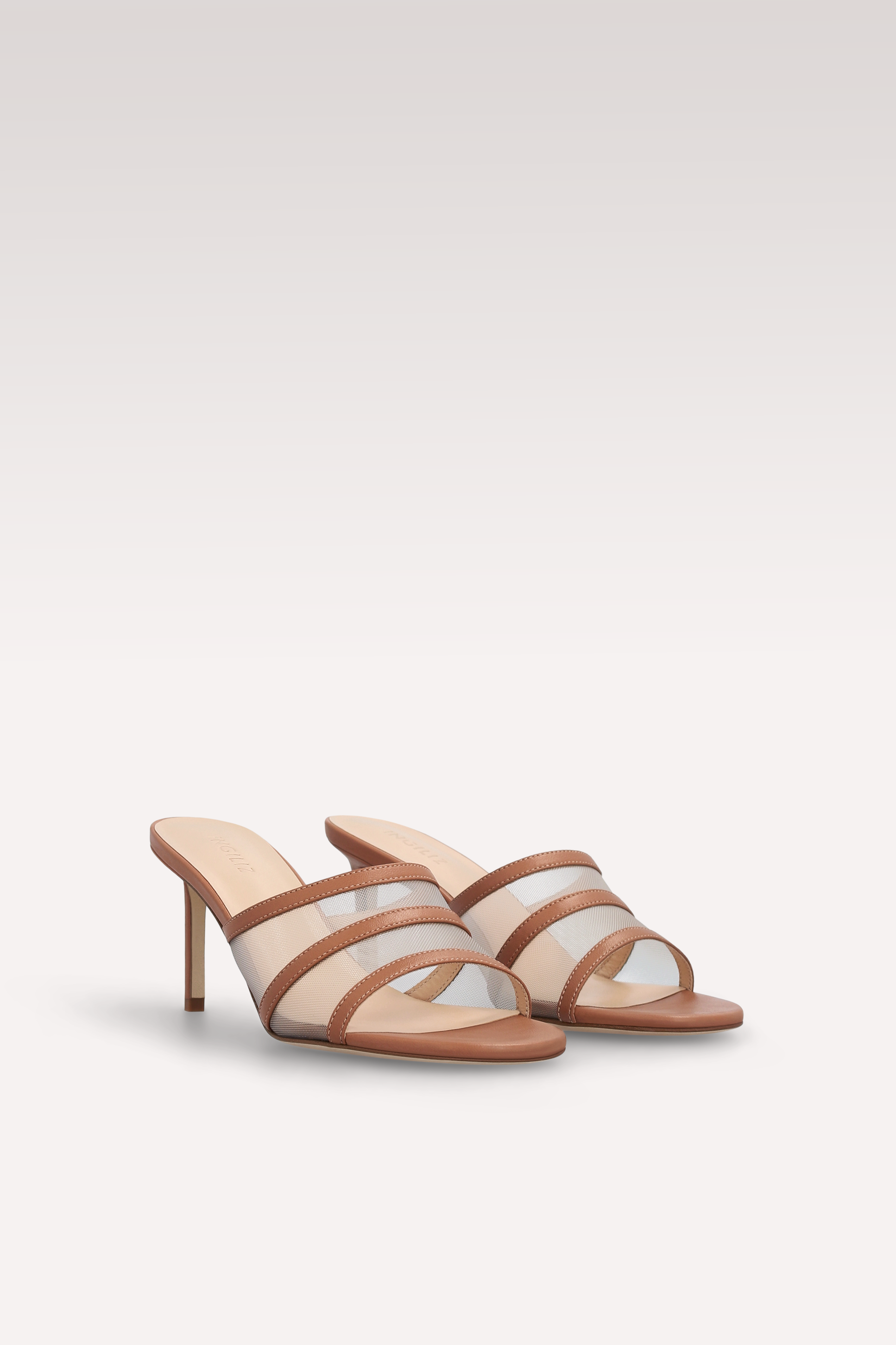MULES ADELINE IN PELLE MARRONE E RETE