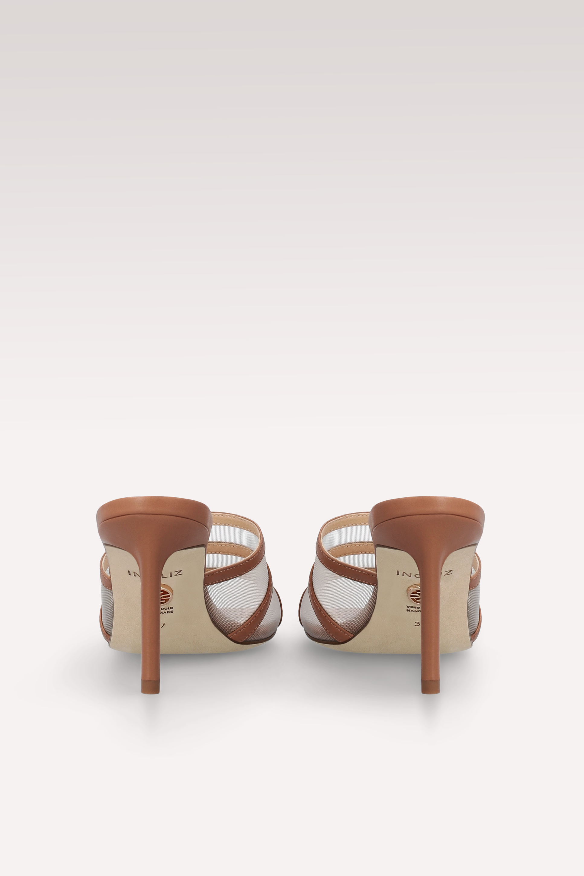 MULES ADELINE IN PELLE MARRONE E RETE