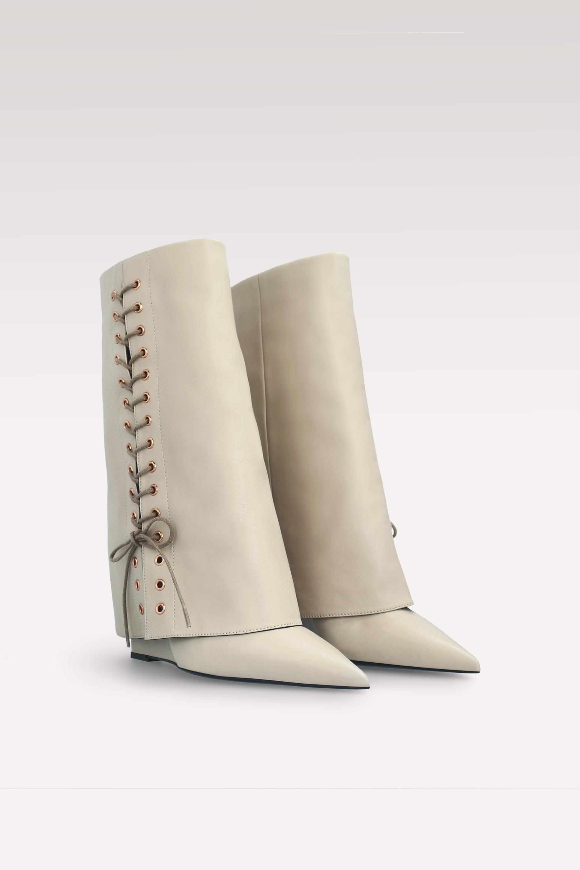 STIVALI CON TACCO IN PELLE LISCIA BEIGE ZEUDI 03