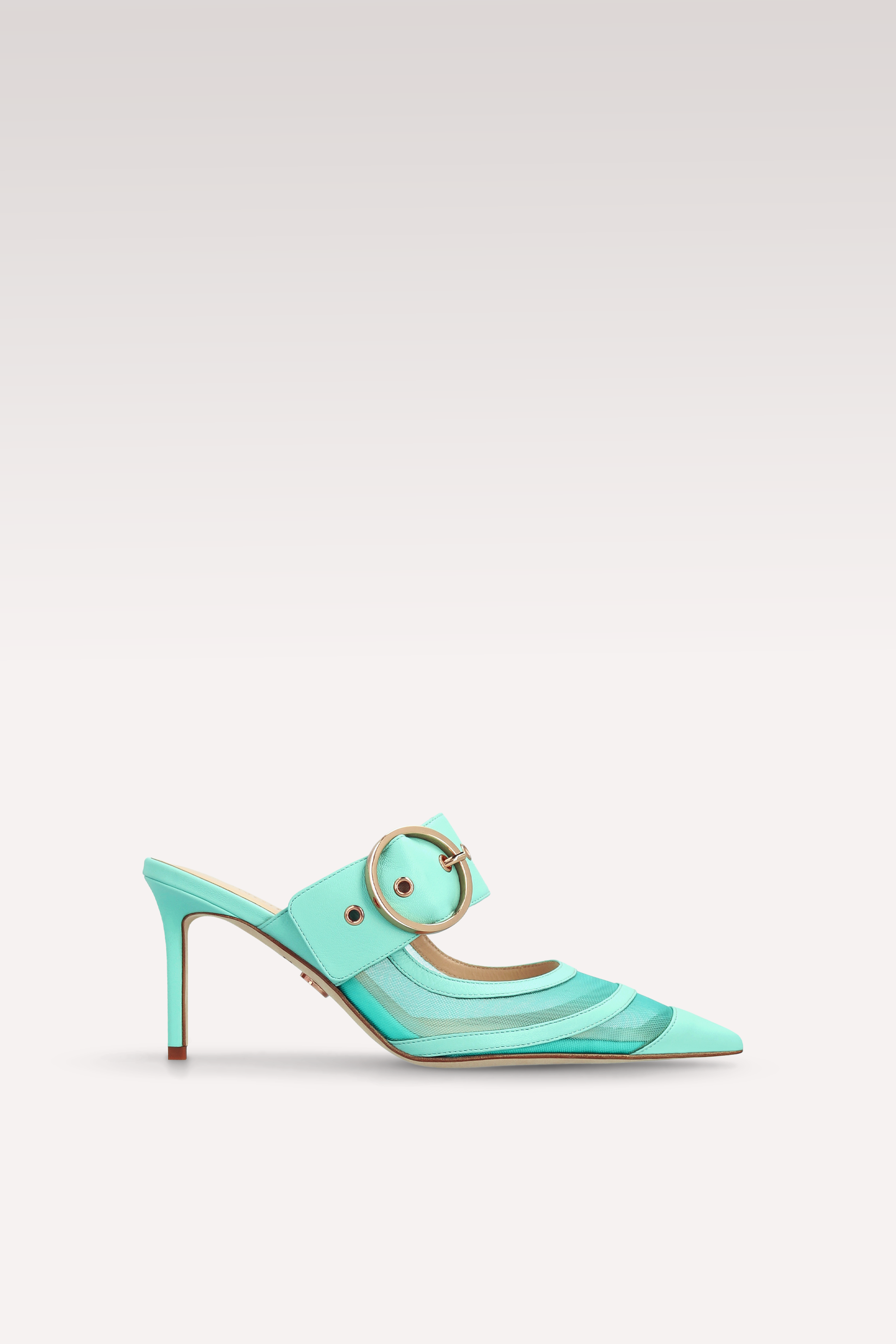 MULES SELENA IN PELLE E RETE VERDE GHIACCIO
