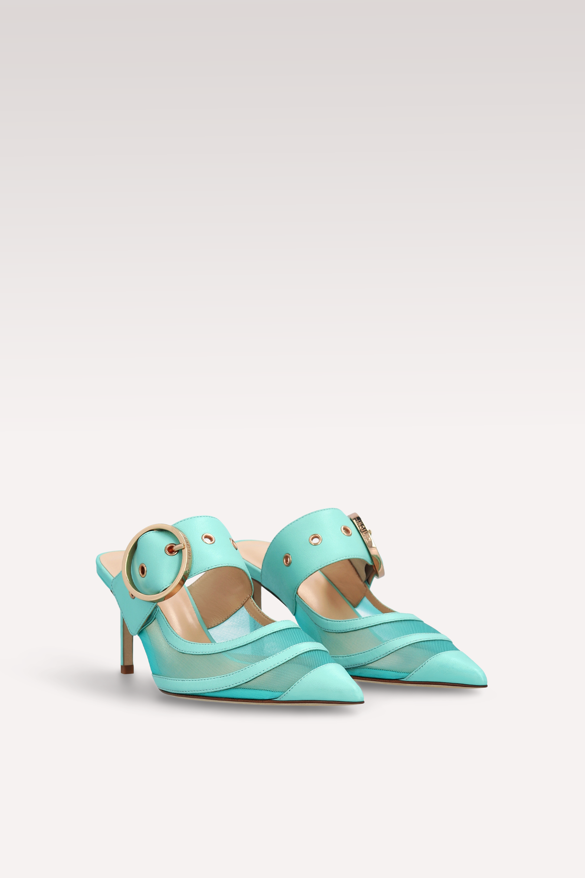 MULES SELENA IN PELLE E RETE VERDE GHIACCIO