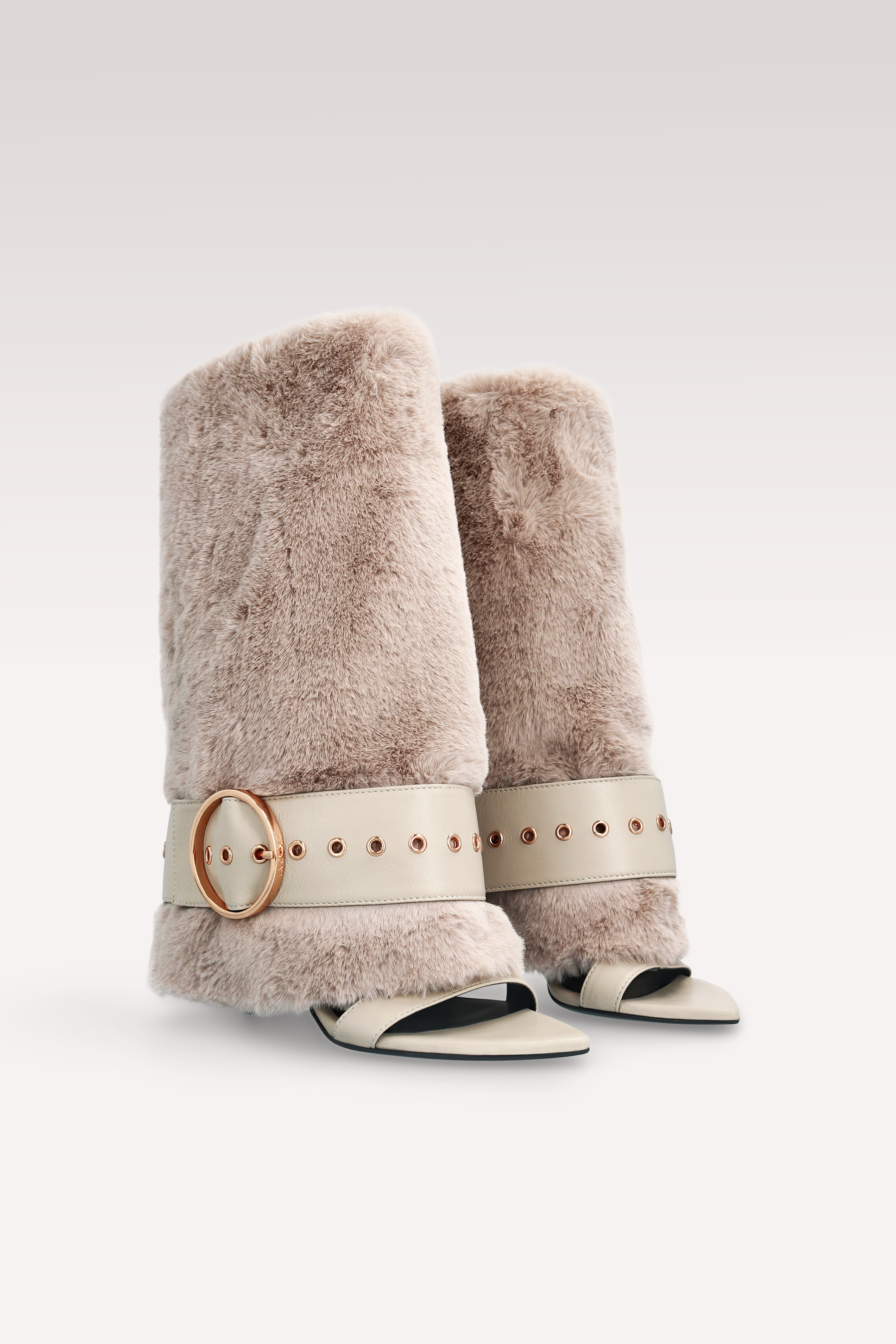 SANDALI ADELE 03 IN PELLICCIA BEIGE E PELLE LISCIA BEIGE