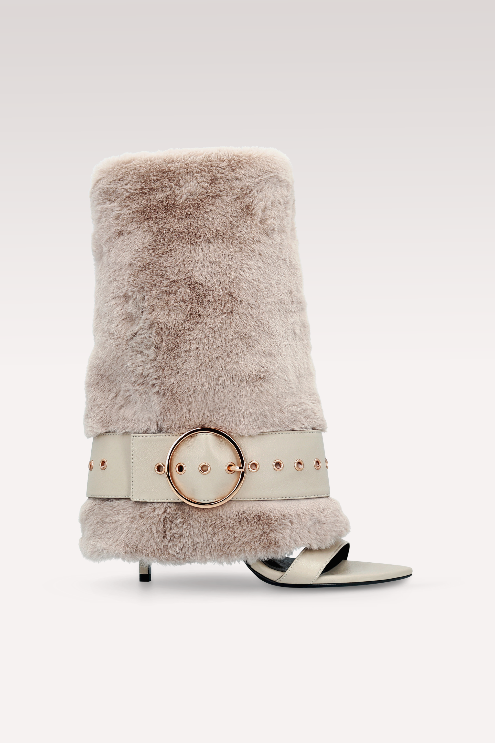 SANDALI ADELE 03 IN PELLICCIA BEIGE E PELLE LISCIA BEIGE