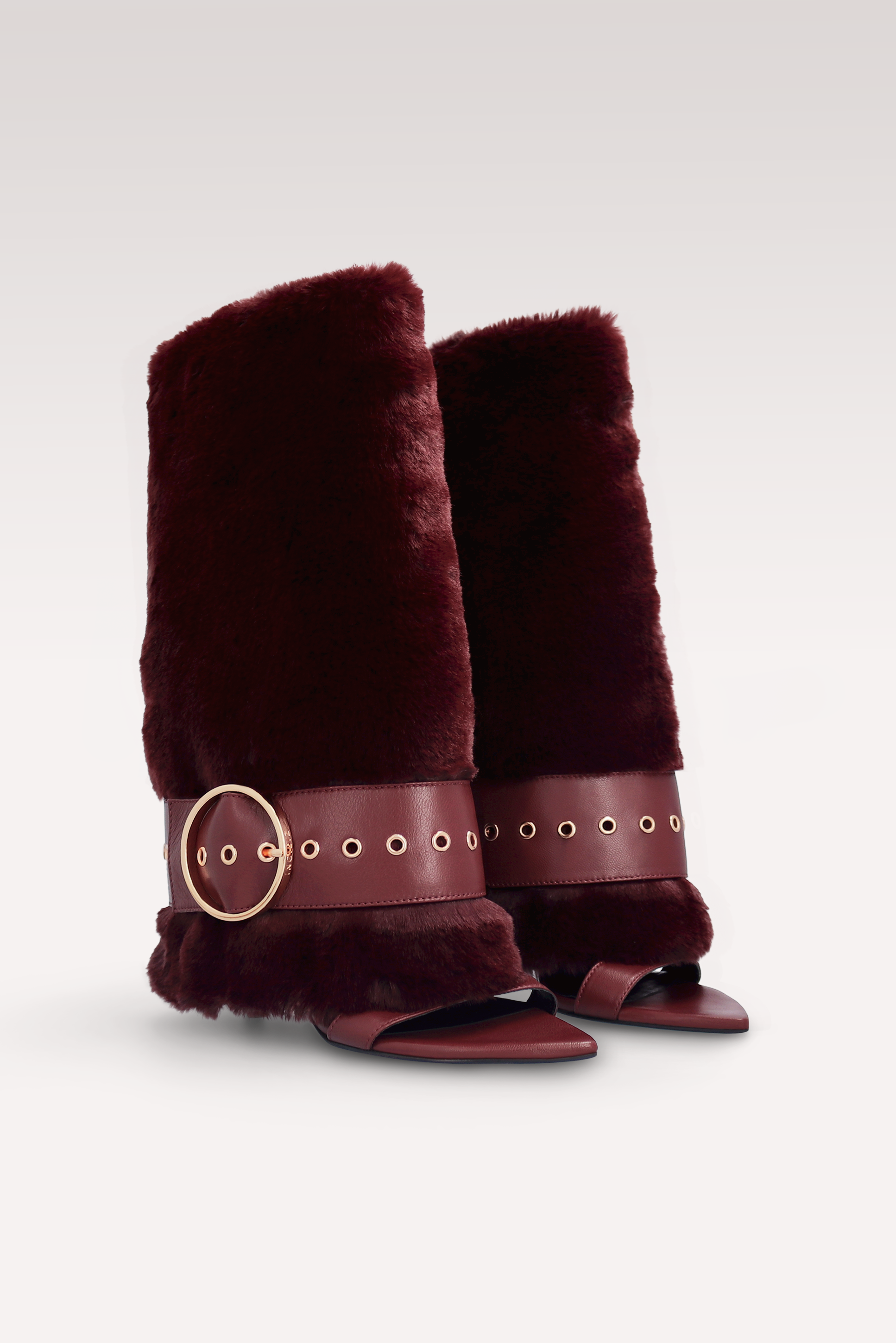 SANDALI ADELE 03 IN PELLICCIA BORDEAUX E PELLE LISCIA BORDEAUX