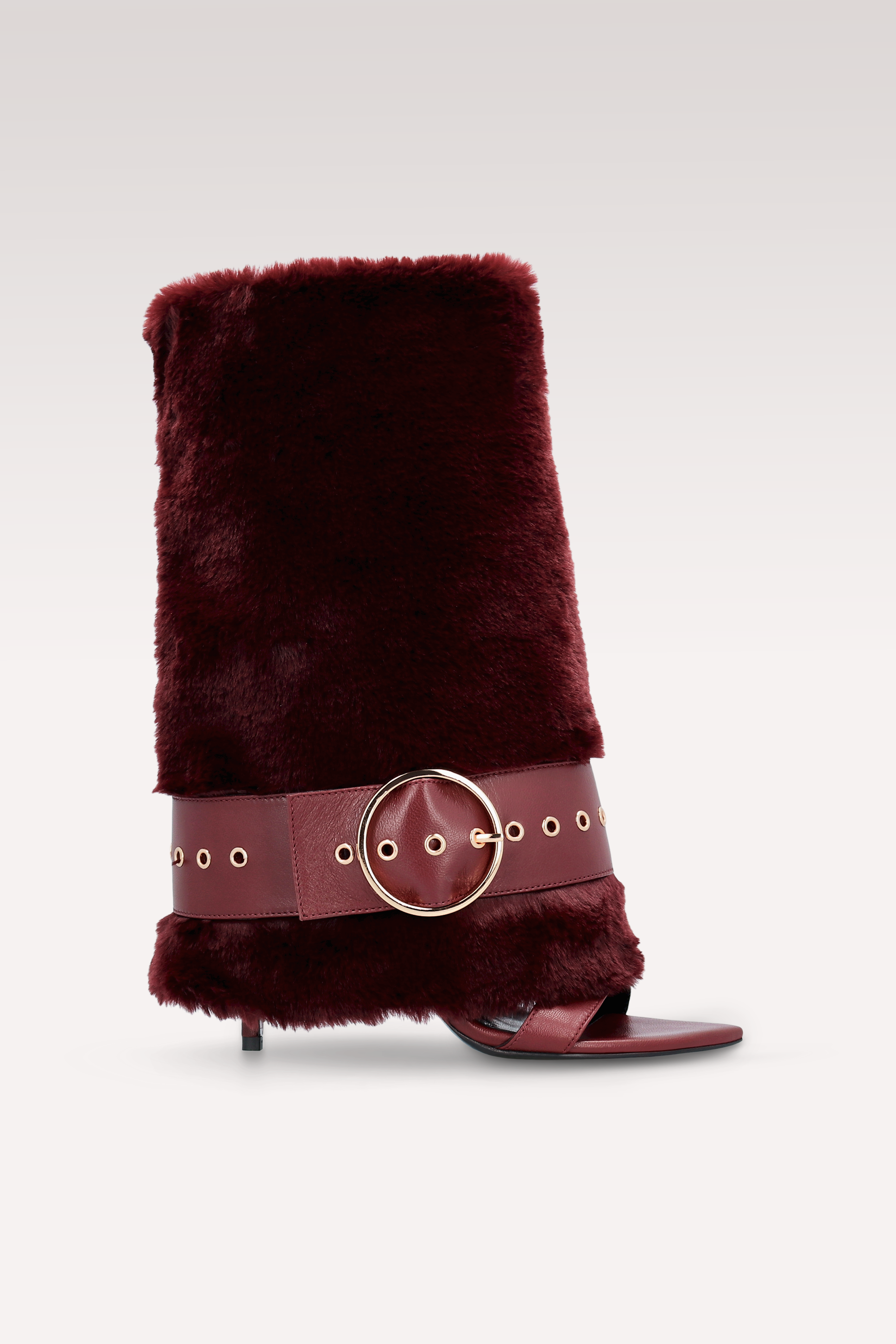 SANDALI ADELE 03 IN PELLICCIA BORDEAUX E PELLE LISCIA BORDEAUX
