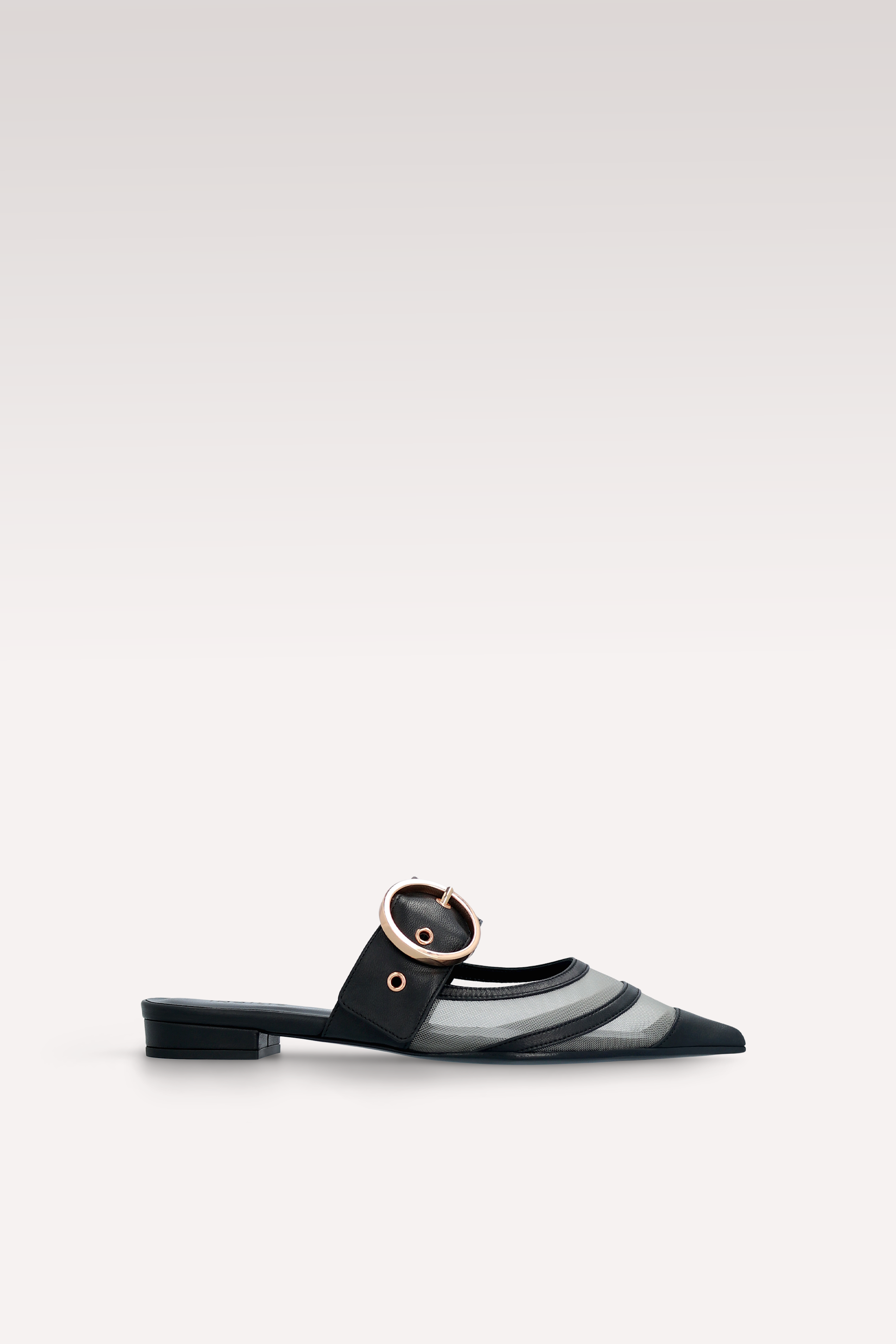 MULES AMELIA IN PELLE NERA E RETE