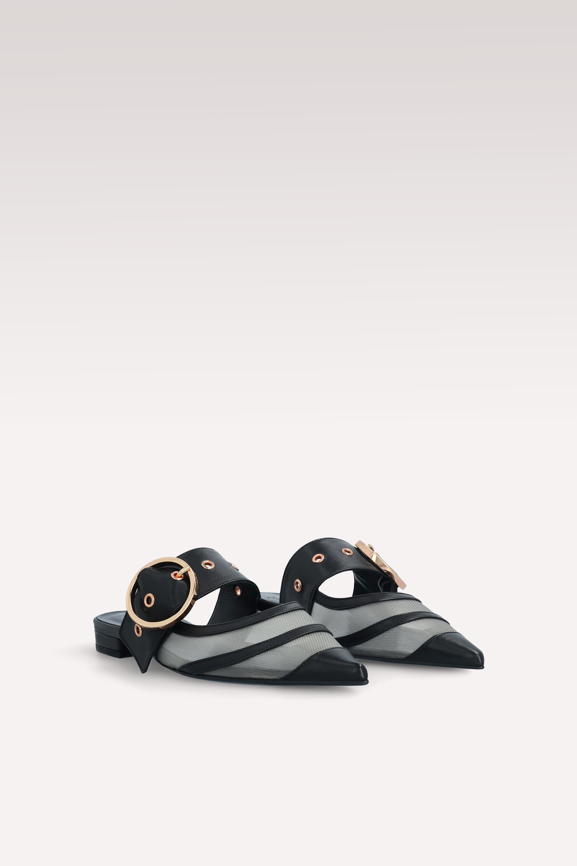 MULES AMELIA IN PELLE NERA E RETE