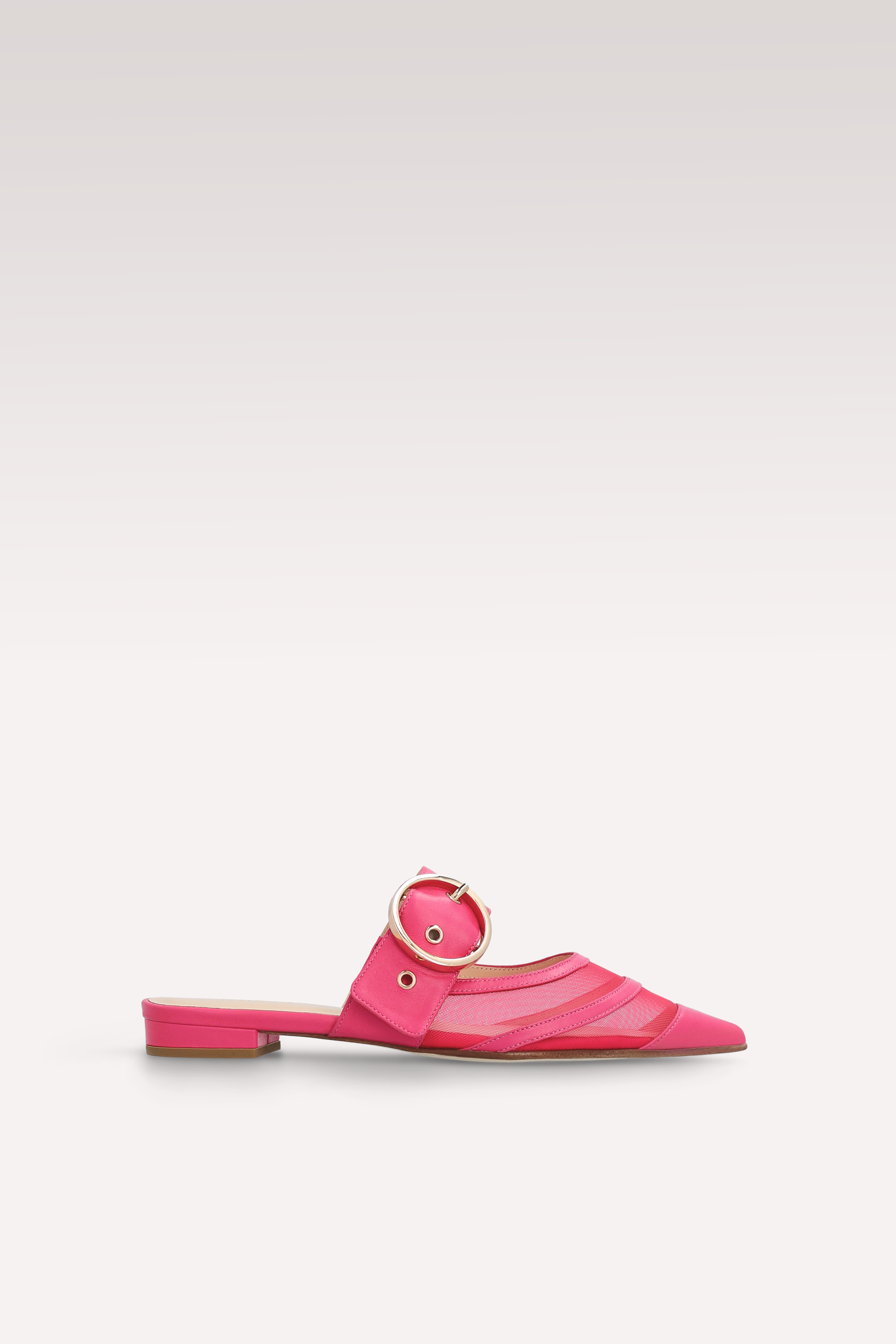 MULES AMELIA IN PELLE E RETE CICLAMINO