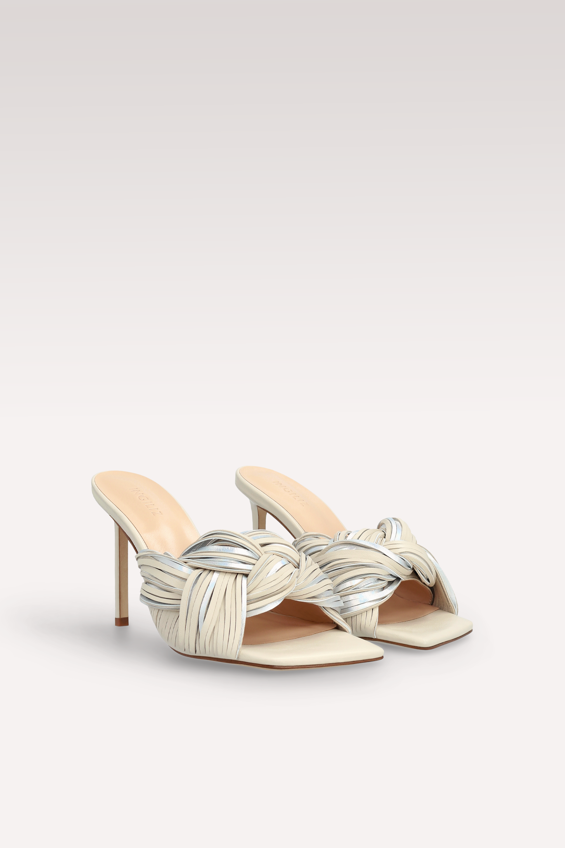 MULES PENELOPE IN PELLE BEIGE E ARGENTO