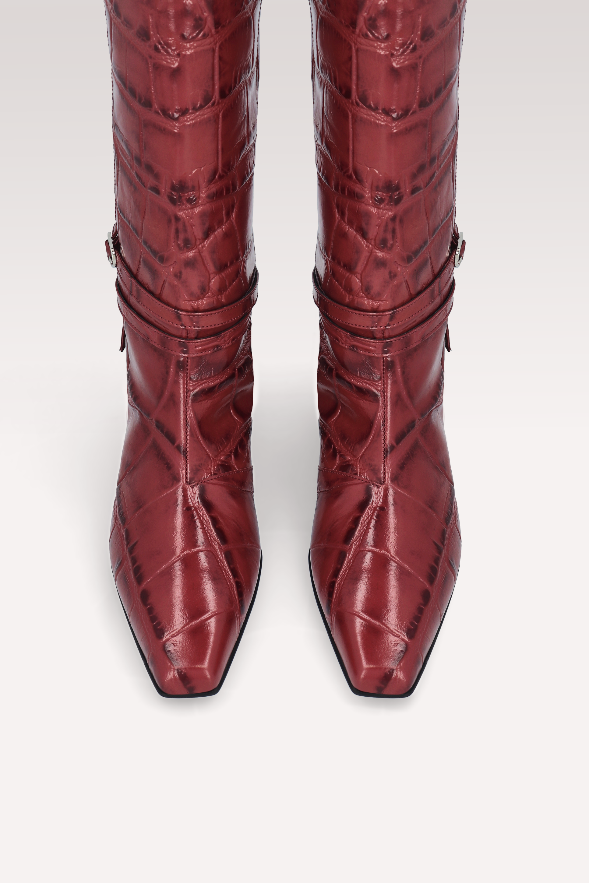 EMMA CHERRY COCCO EMBOSSED LEATHER BOOTS