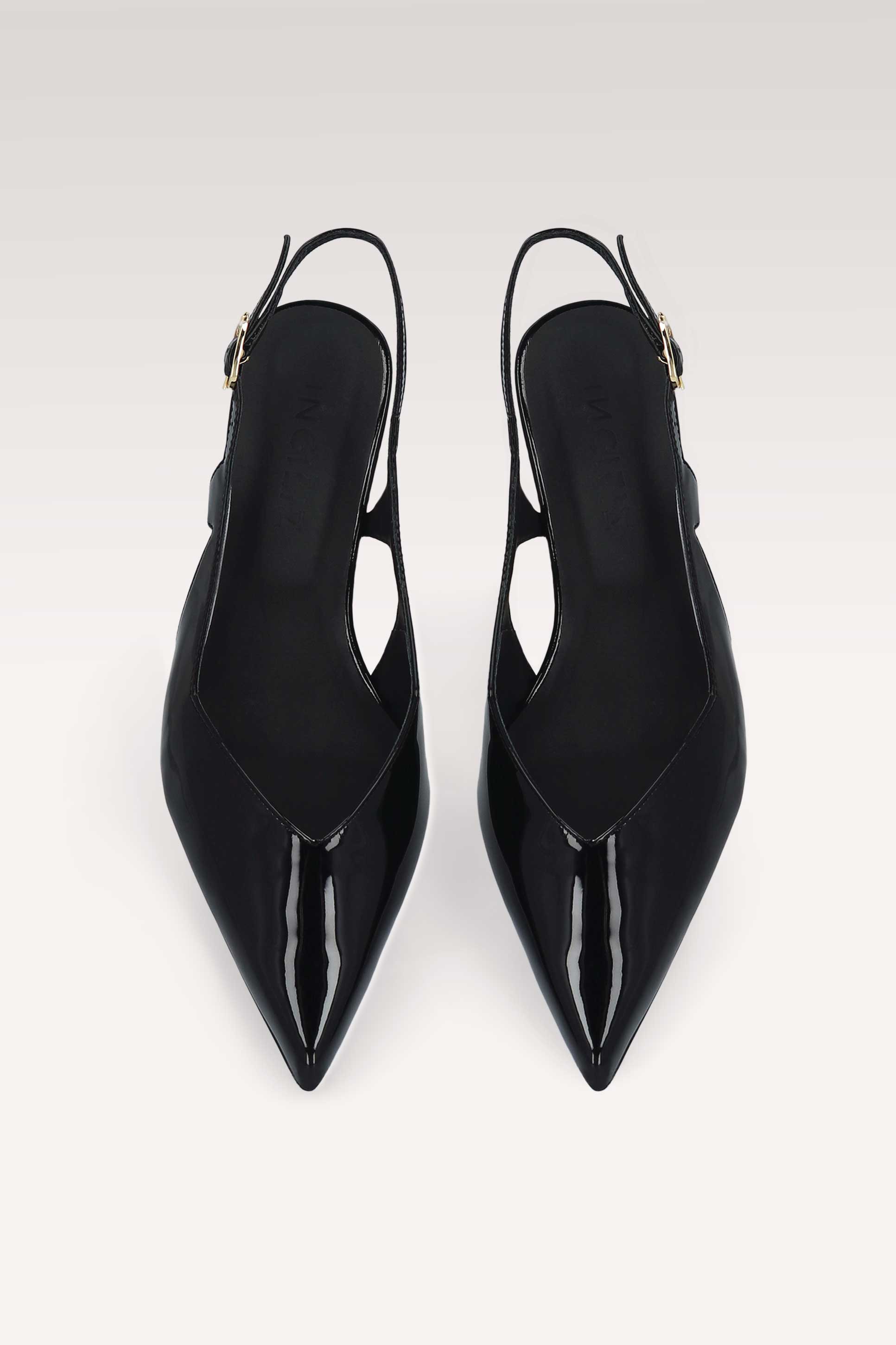 DÉCOLLETÉ CON CINTURINO IN VERNICE NERA ORCHIDEA