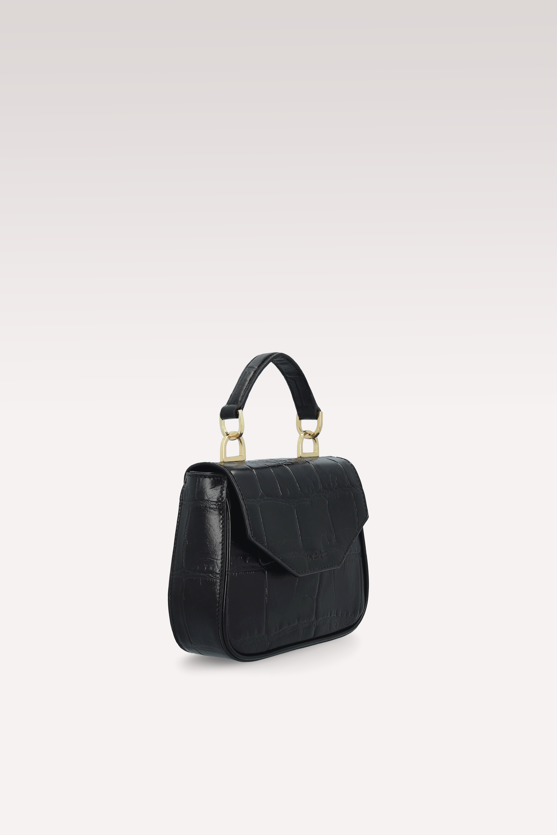 ORIANA BLACK COCCO EMBOSSED LEATHER ANKLE BOOTS AND MILLY MINI BAG
