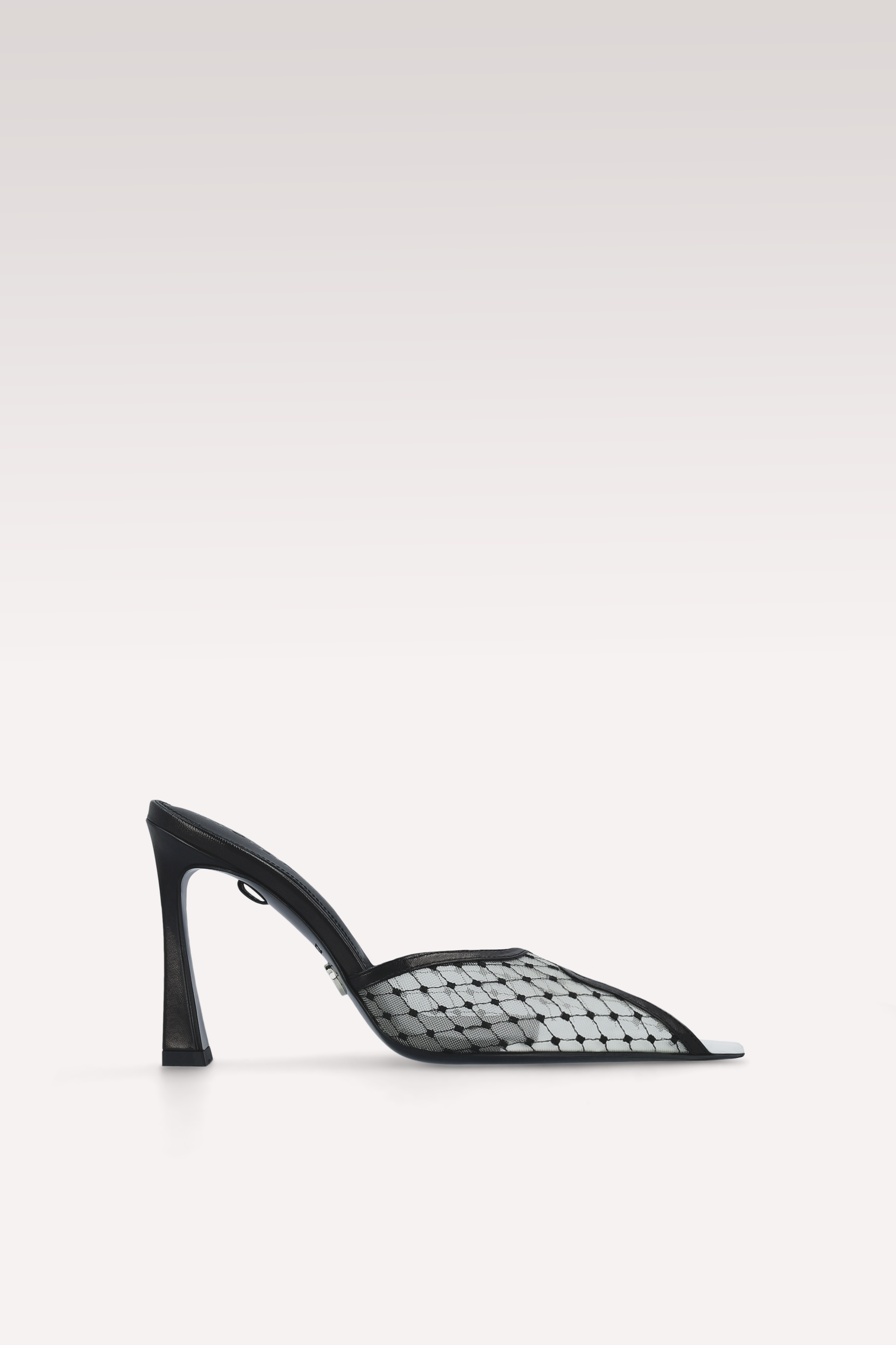 VELLORA BLACK AND WHITE LEATHER AND MESH MULES