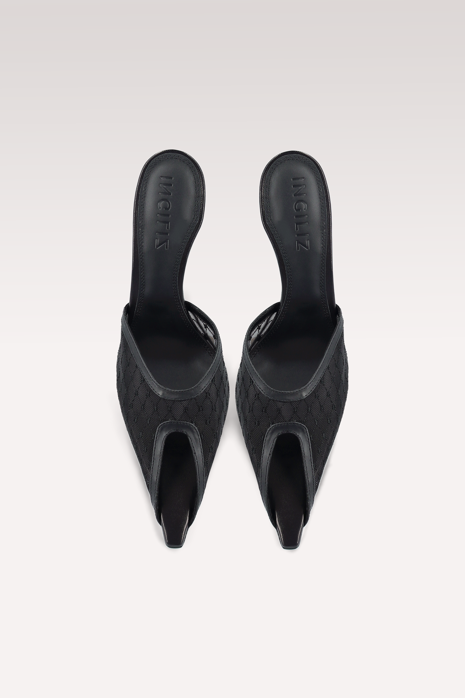 VELLORA BLACK LEATHER AND MESH MULES