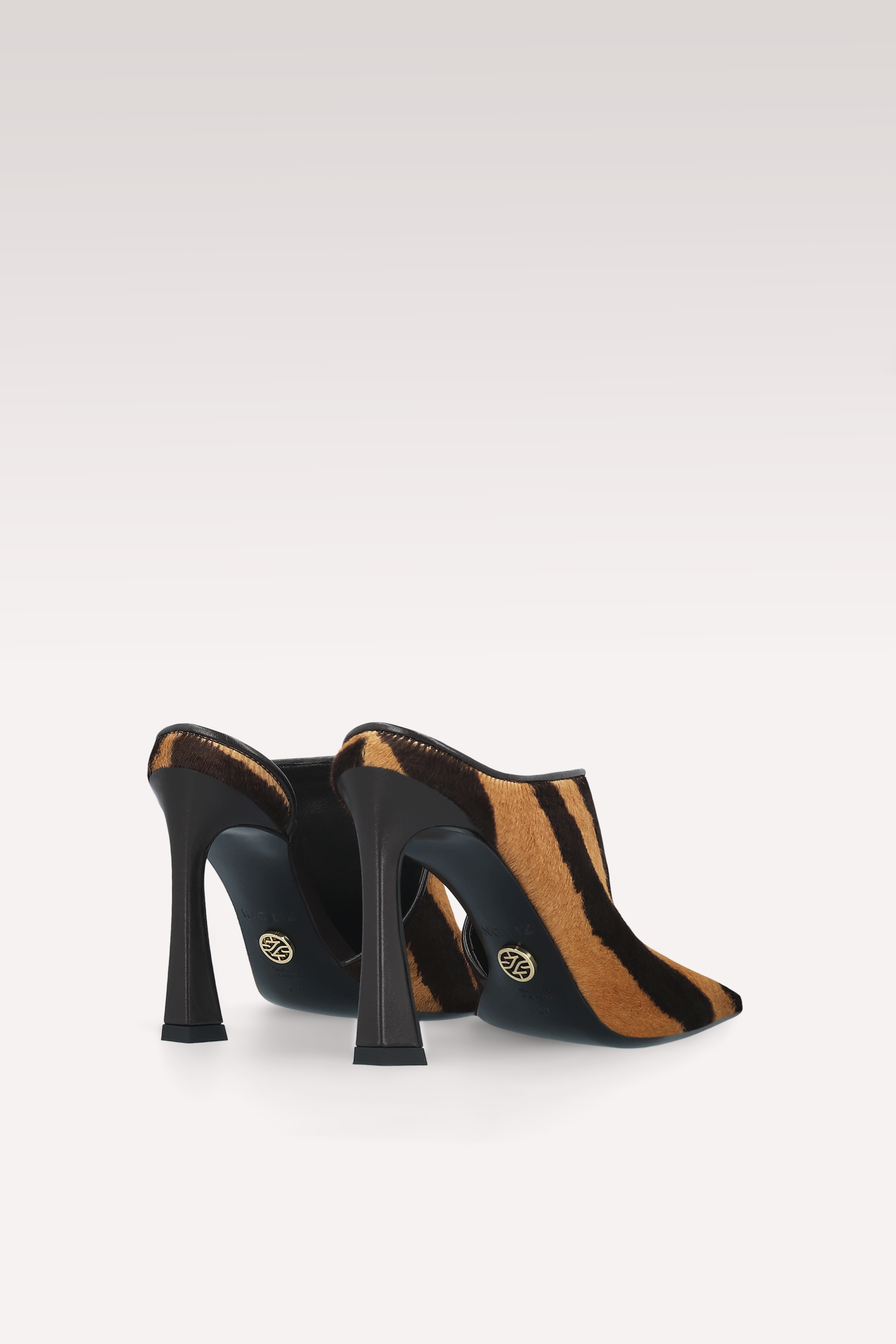VALE BROWN MULES IN PELLE DI VITELLO STAMPATO TIGRE