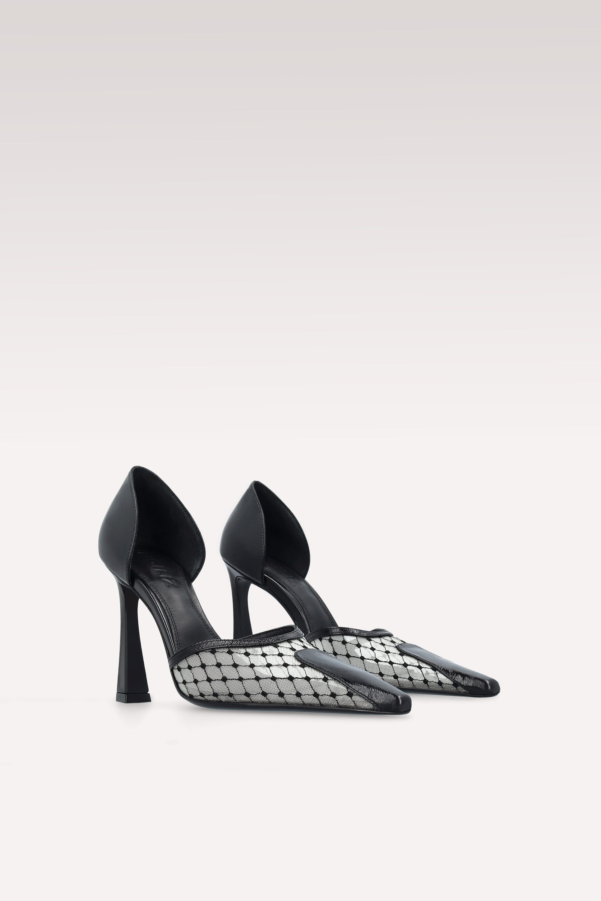 VELVET BLACK LEATHER AND DIAMOND NET PUMPS