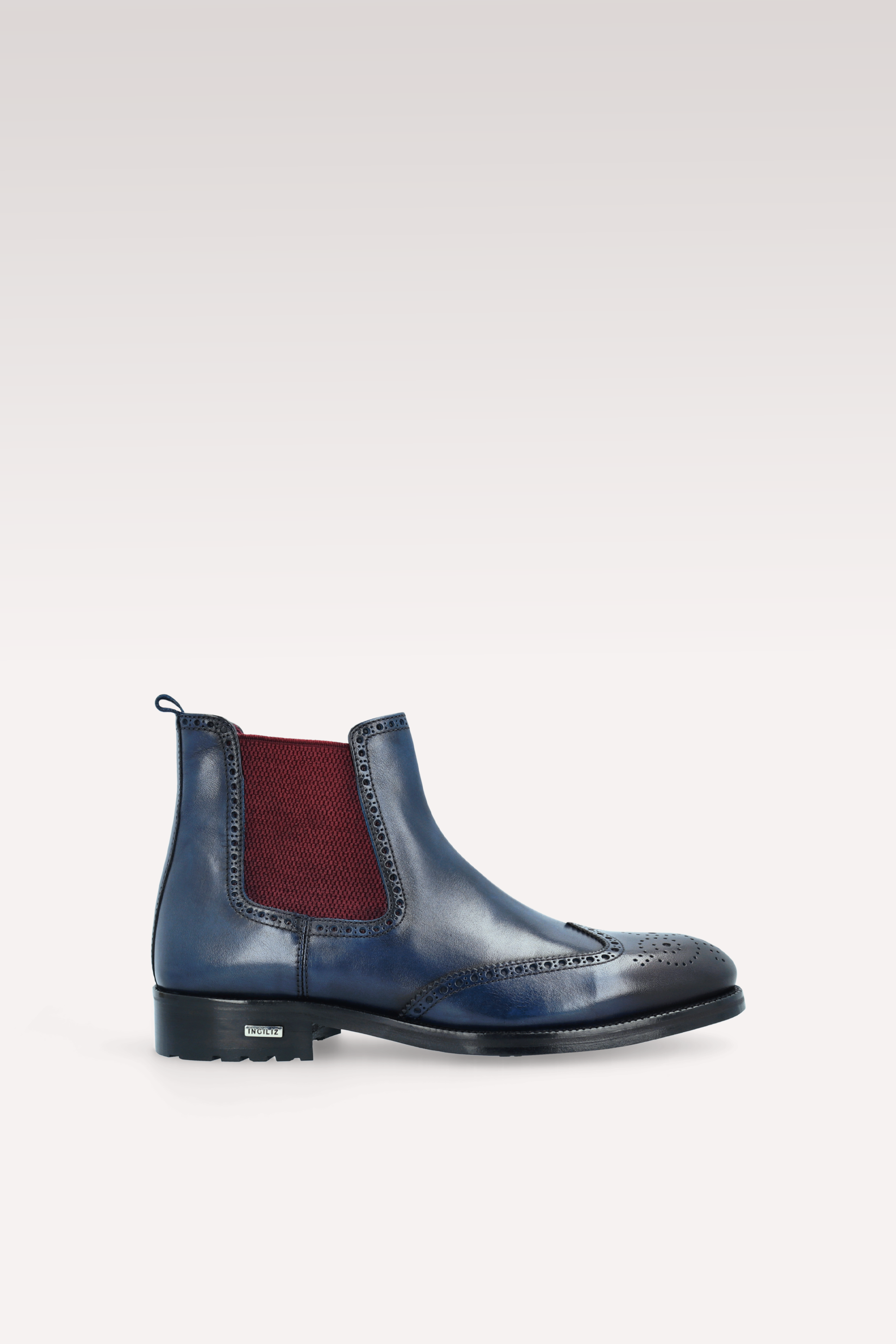 STIVALI CHELSEA MODENA 01 IN PELLE BLU SCURO CON ELASTICO BORDEAUX