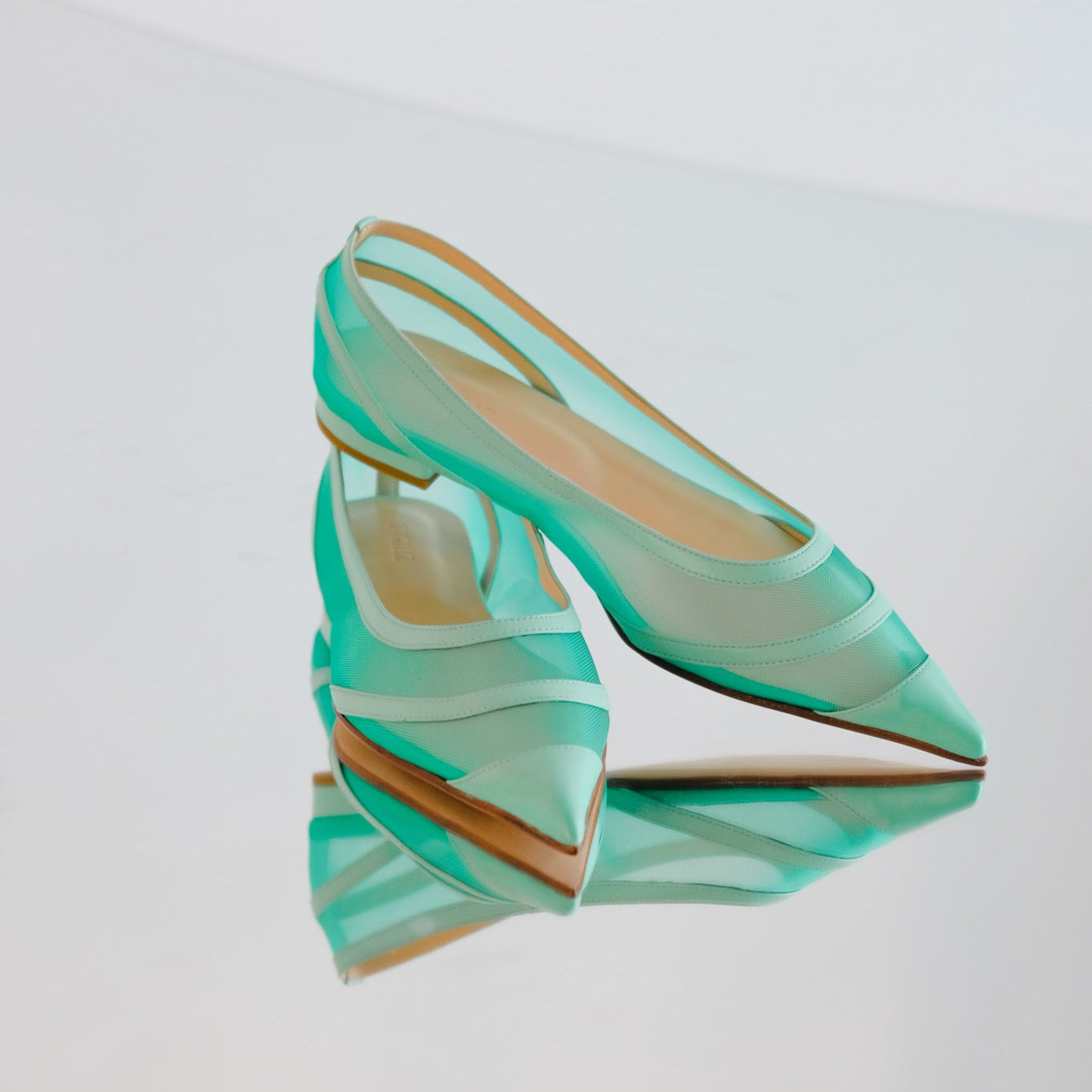 BALLERINE MAYA IN PELLE E RETE VERDE GHIACCIO