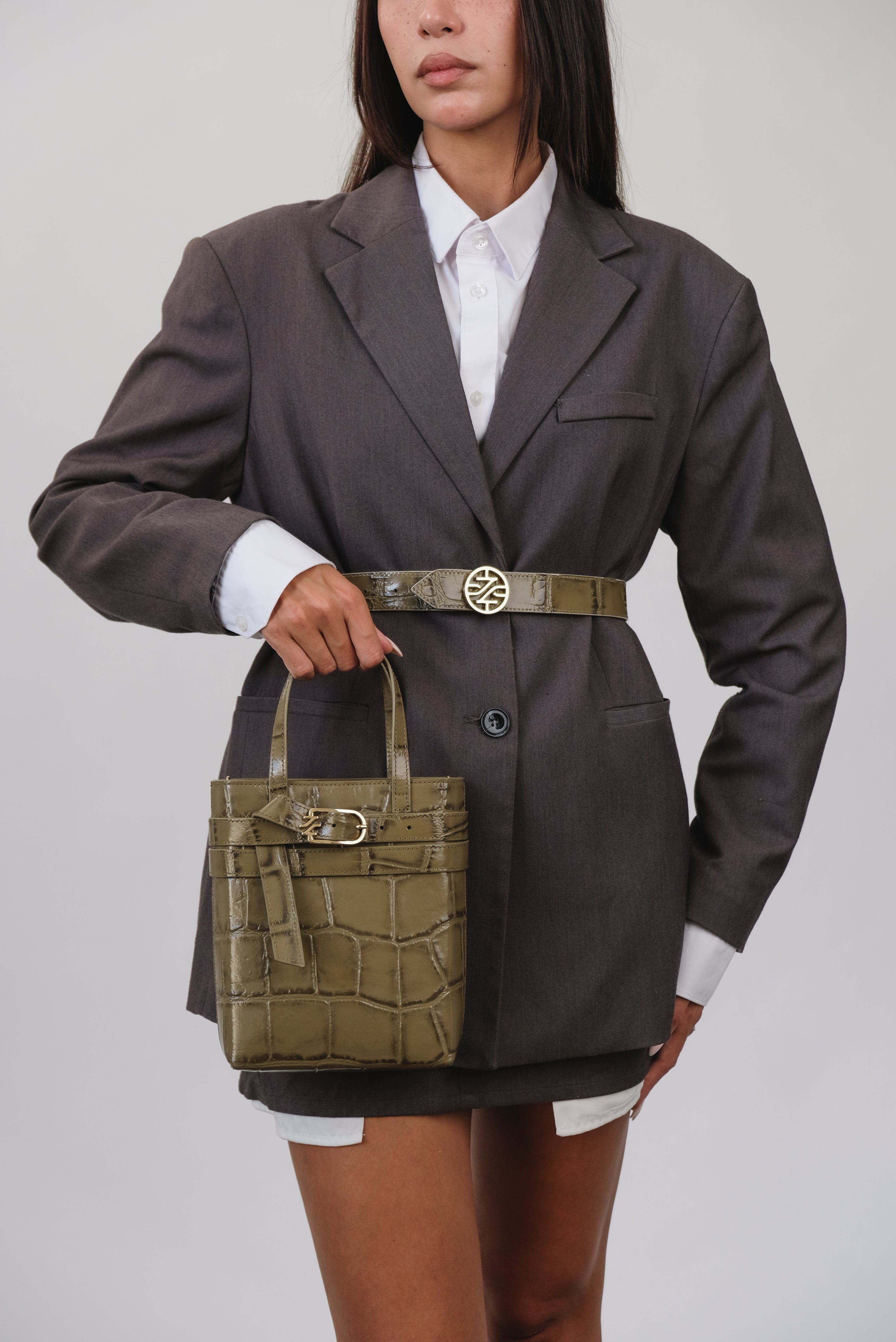 BORSA A TRACOLLA IN PELLE STAMPATA COCCO CARRIE OLIVE