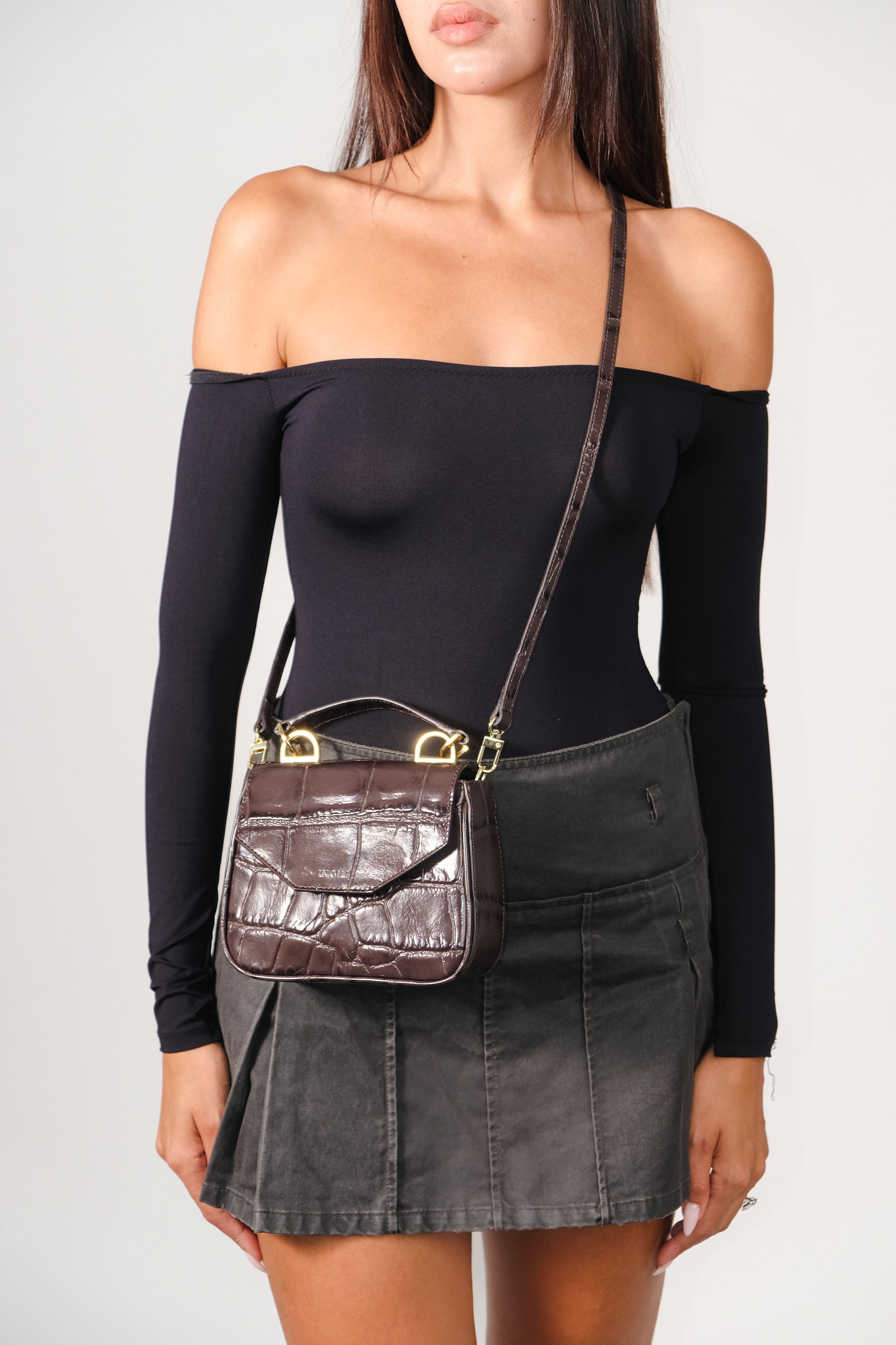 MINI BORSA MILLY BROWN IN PELLE STAMPATA COCCO