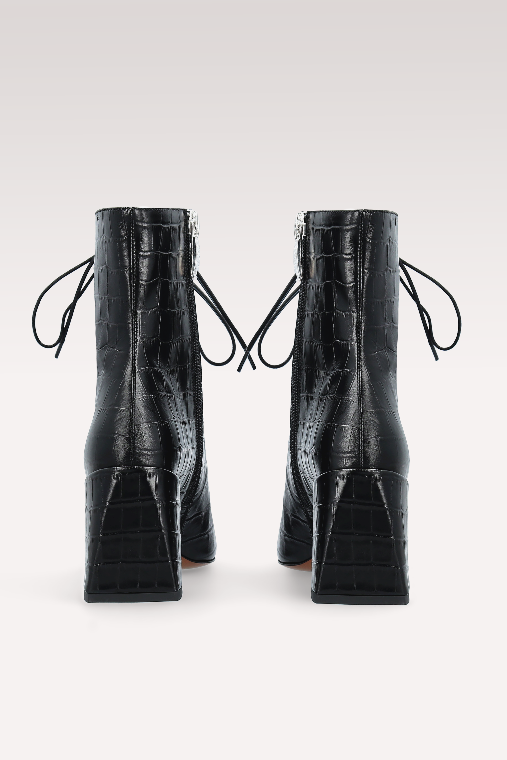 JOLIE 01 BLACK CROCO EMBOSSED LEATHER ANKLE BOOTS