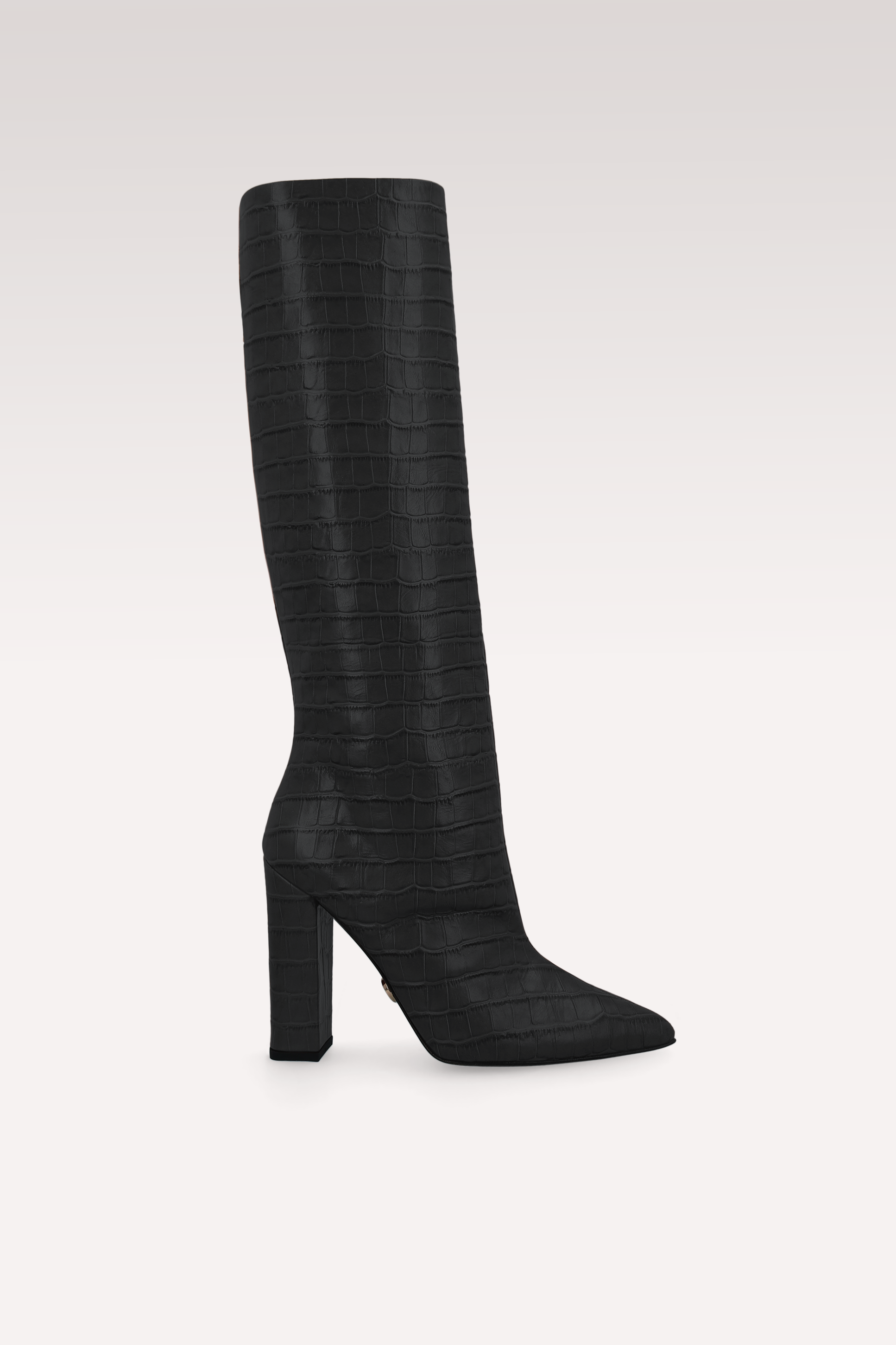 LILYANA BLACK EMBOSSED LEATHER BOOTS