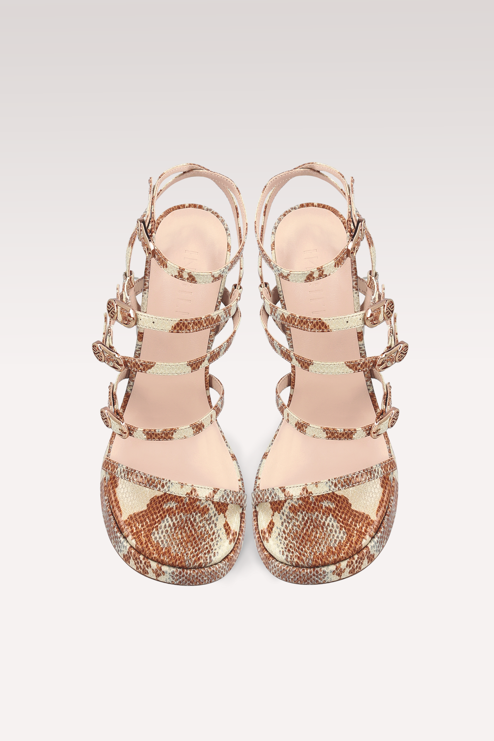 RITA TERRACOTTA SNAKE PRINT LEATHER PLATFORM SANDALS