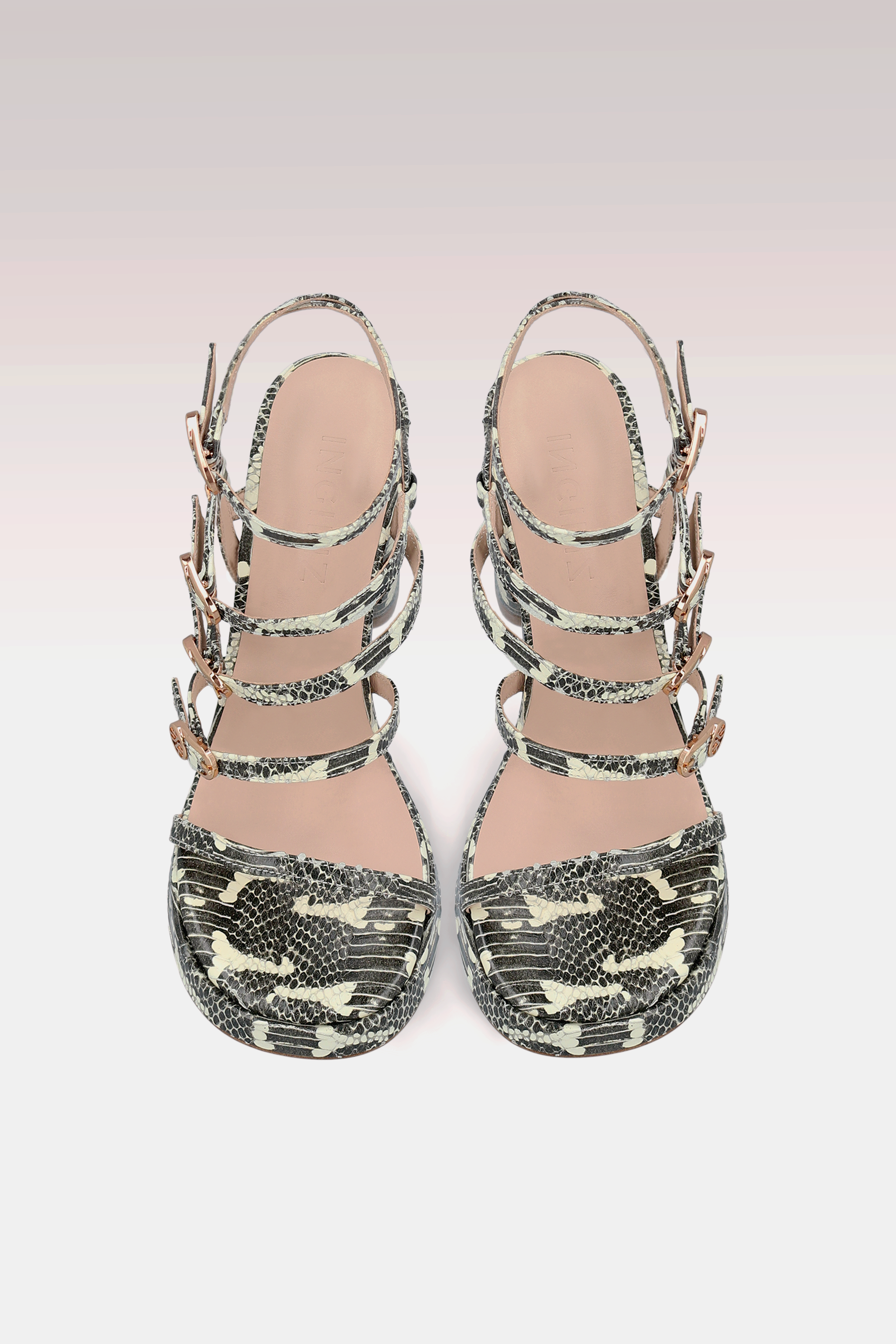 RITA BLACK AND WHITE PYTHON PRINTED LEATHER SANDALS