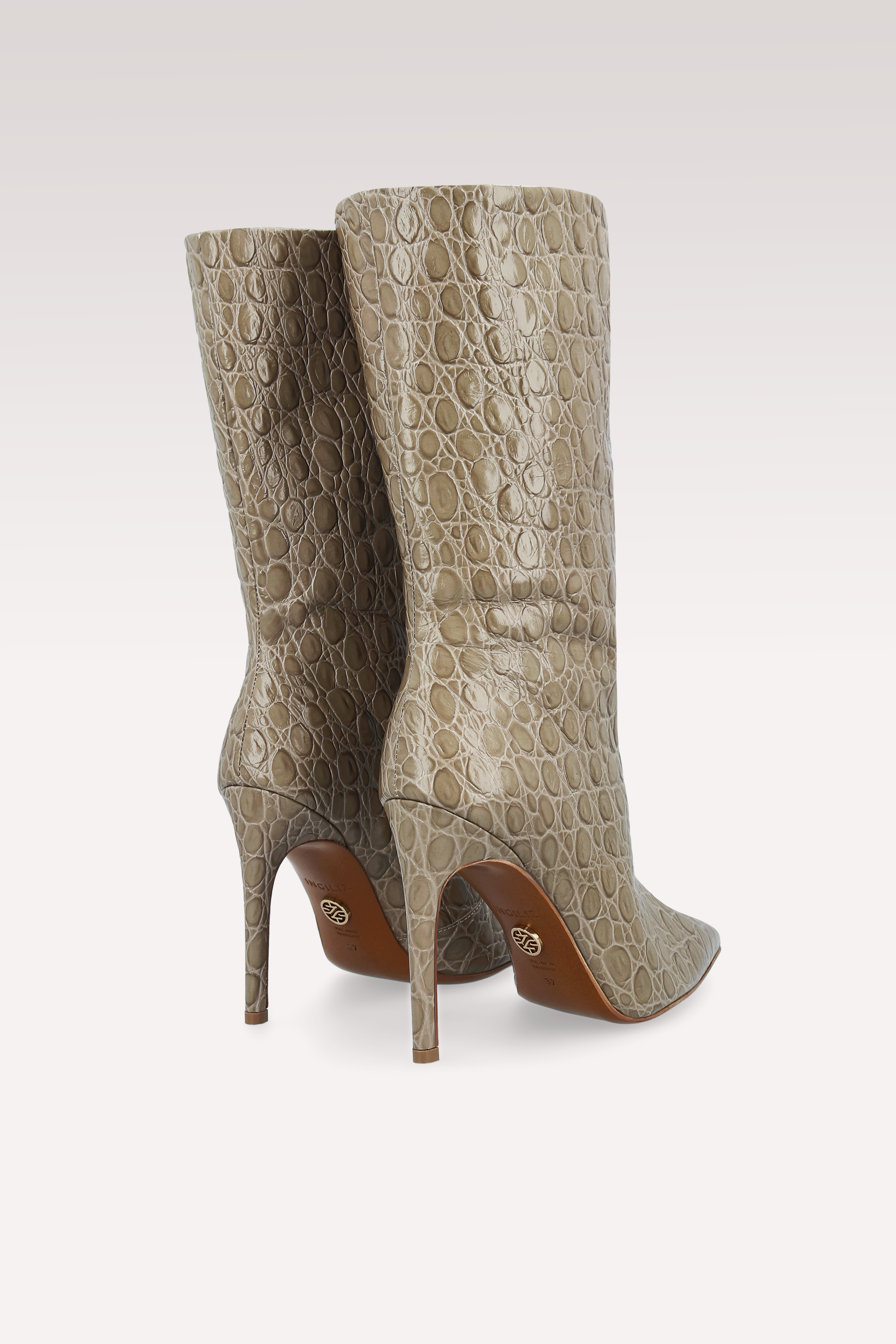 STIVALI ANNIE 01 IN PELLE MARRONE STAMPATA COCCODRILLO
