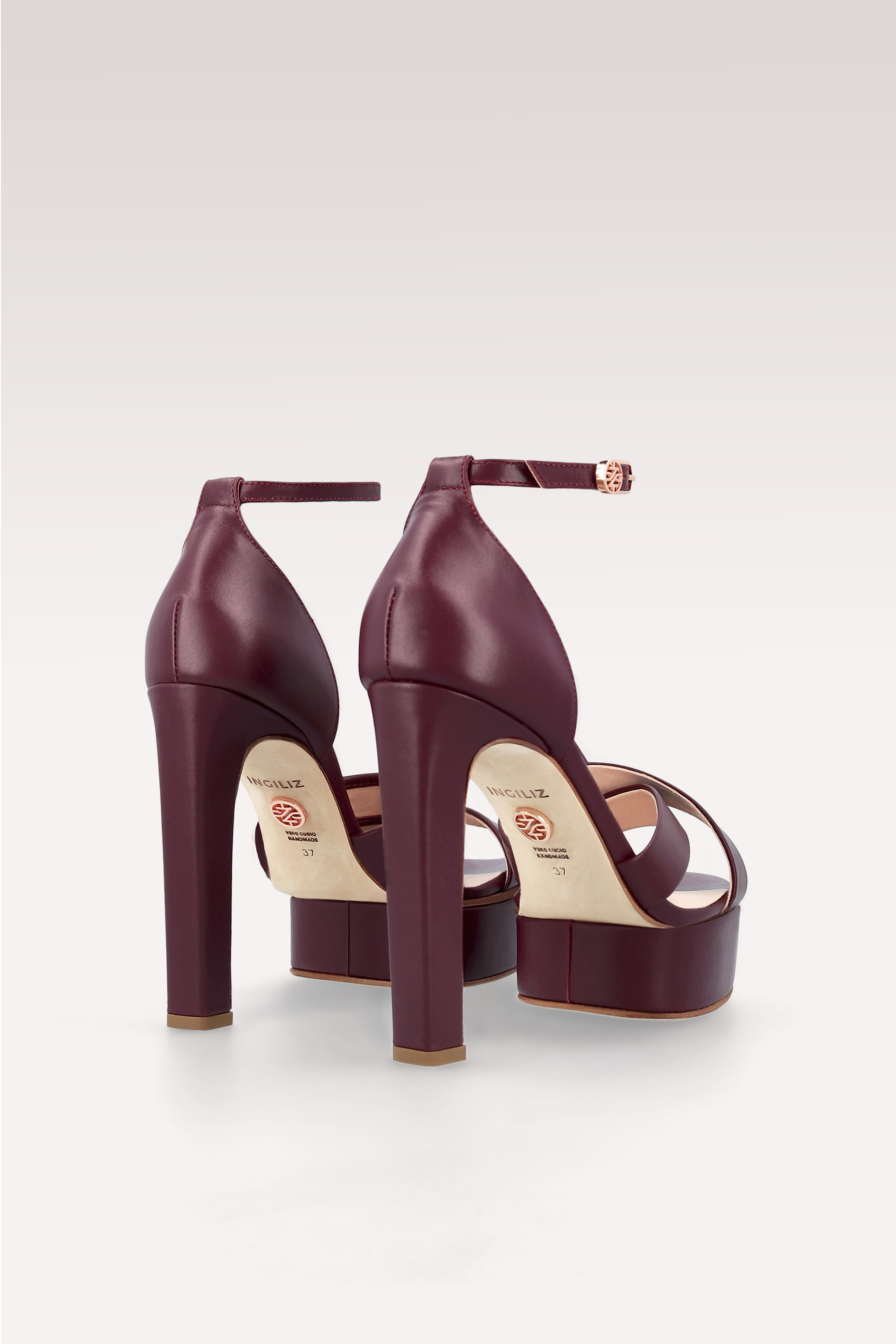 PATTY BORDEAUX LEATHER PLATFORM SANDALS