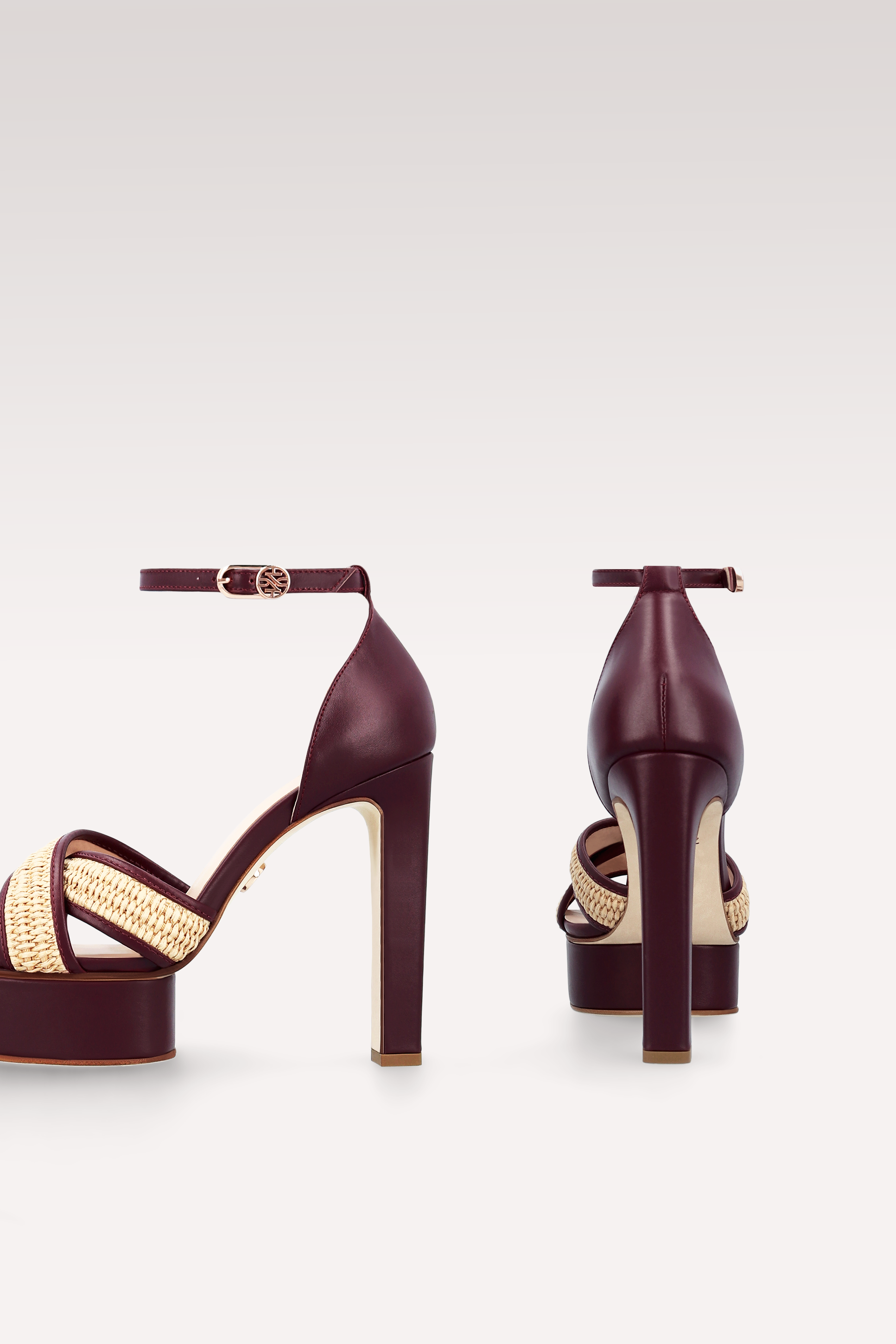 PATTY RAFFIA AND BORDEAUX LEATHER PLATFORM SANDALS