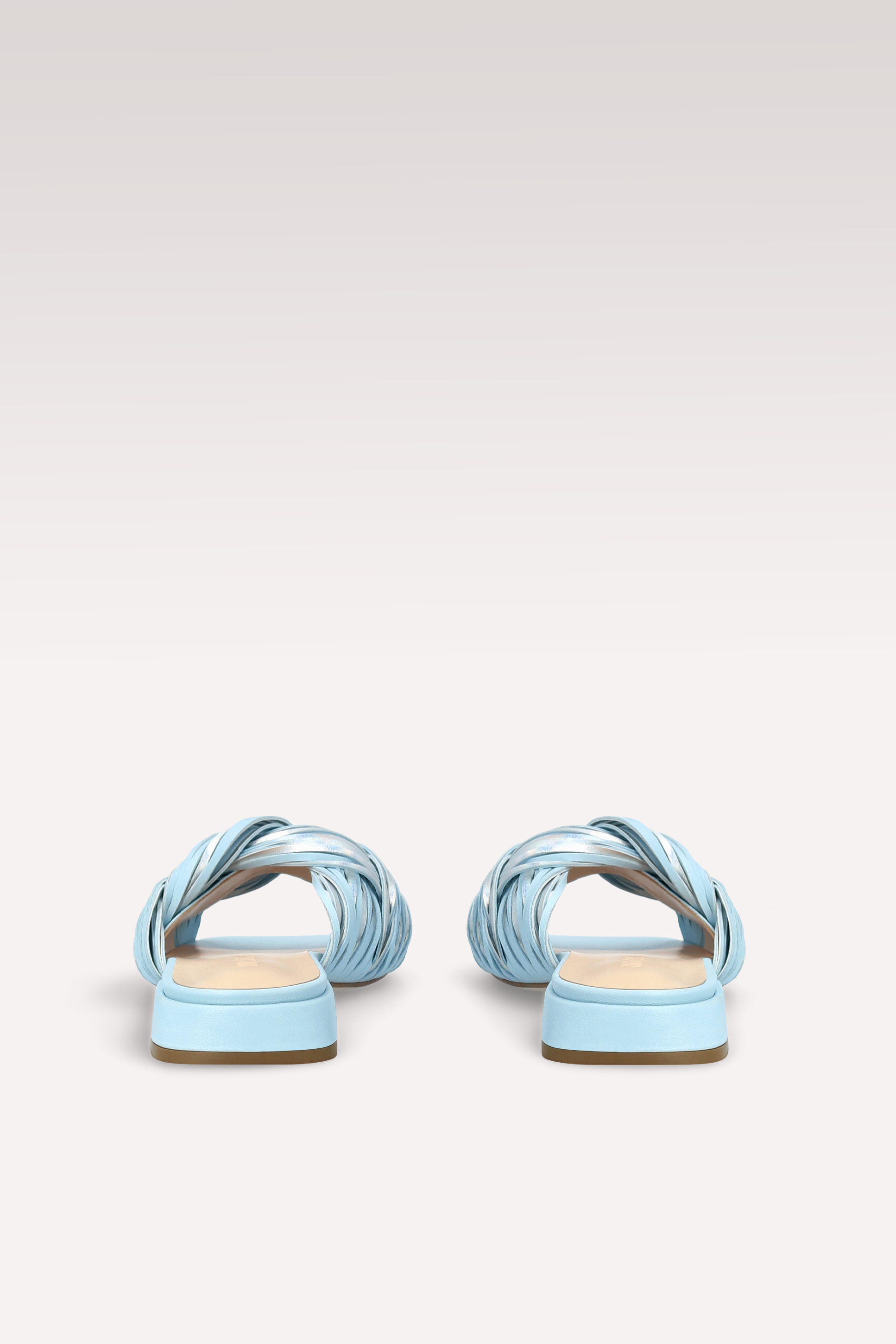 MULES LEXI IN NAPPA AZZURRO CIELO E PELLE METALLIZZATA ARGENTO