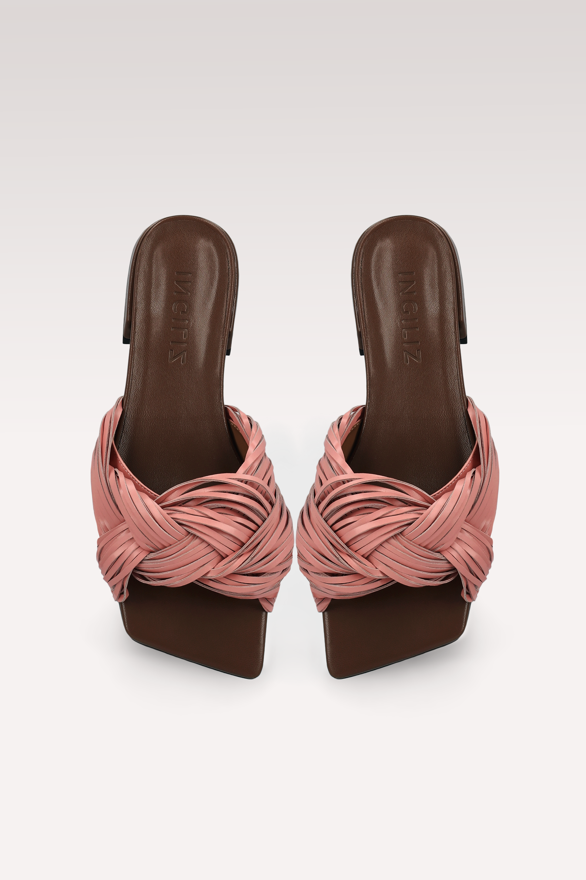 LEXI DUSTY ROSE PINK AND CHOCOLATE BROWN LEATHER MULES