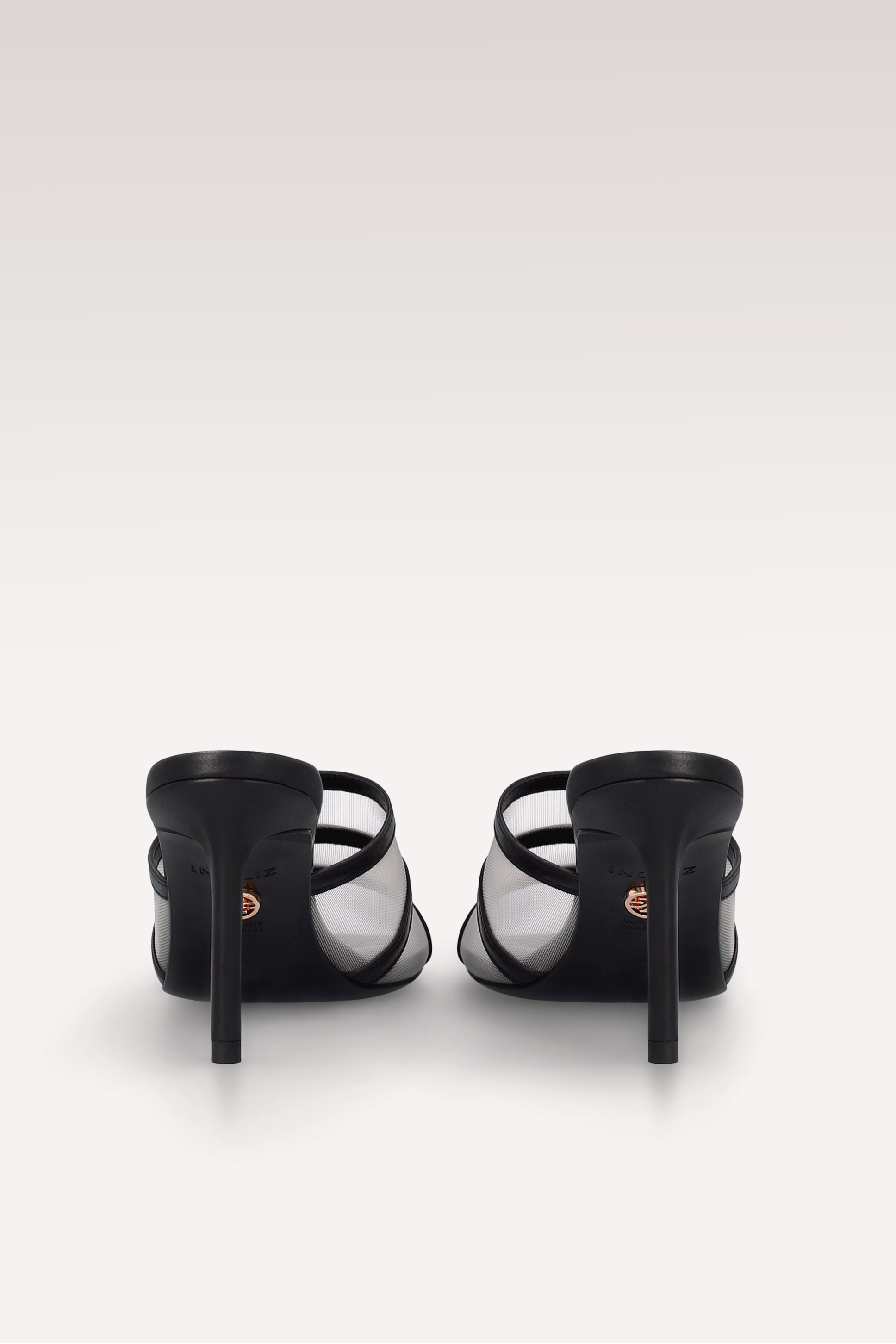 MULES ADELINE IN PELLE NERA E RETE BIANCA