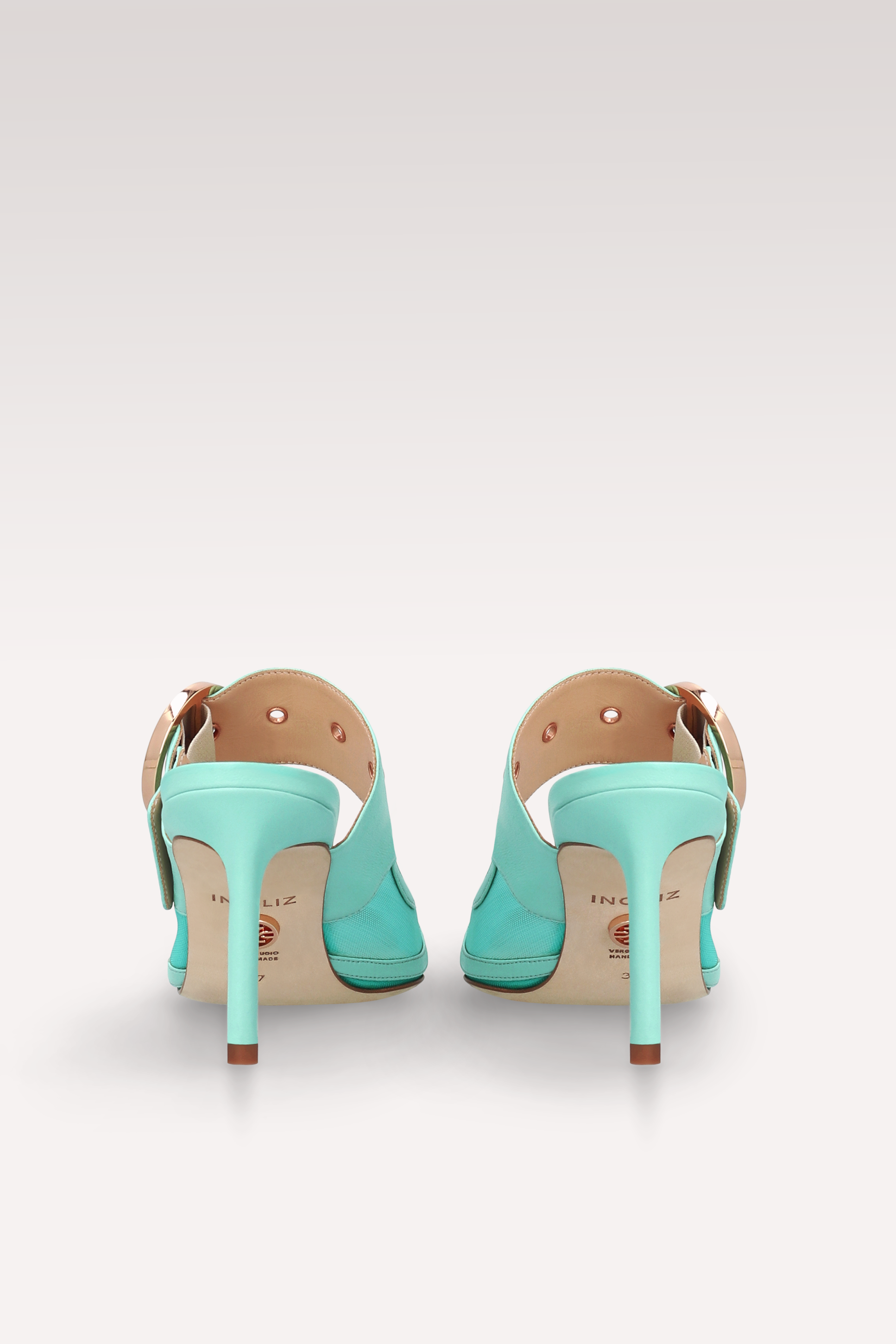 MULES SELENA IN PELLE E RETE VERDE GHIACCIO