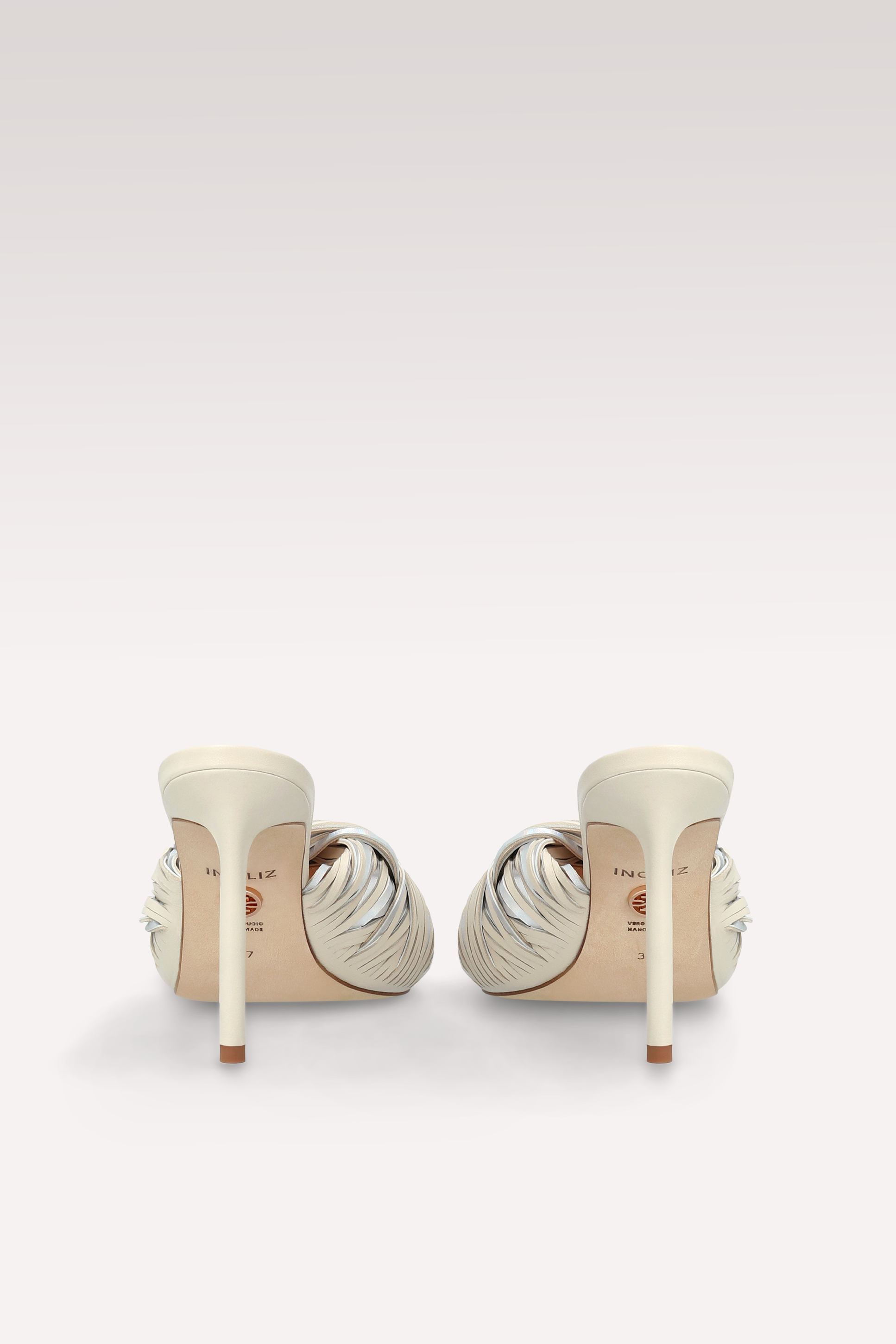 MULES PENELOPE IN PELLE BEIGE E ARGENTO