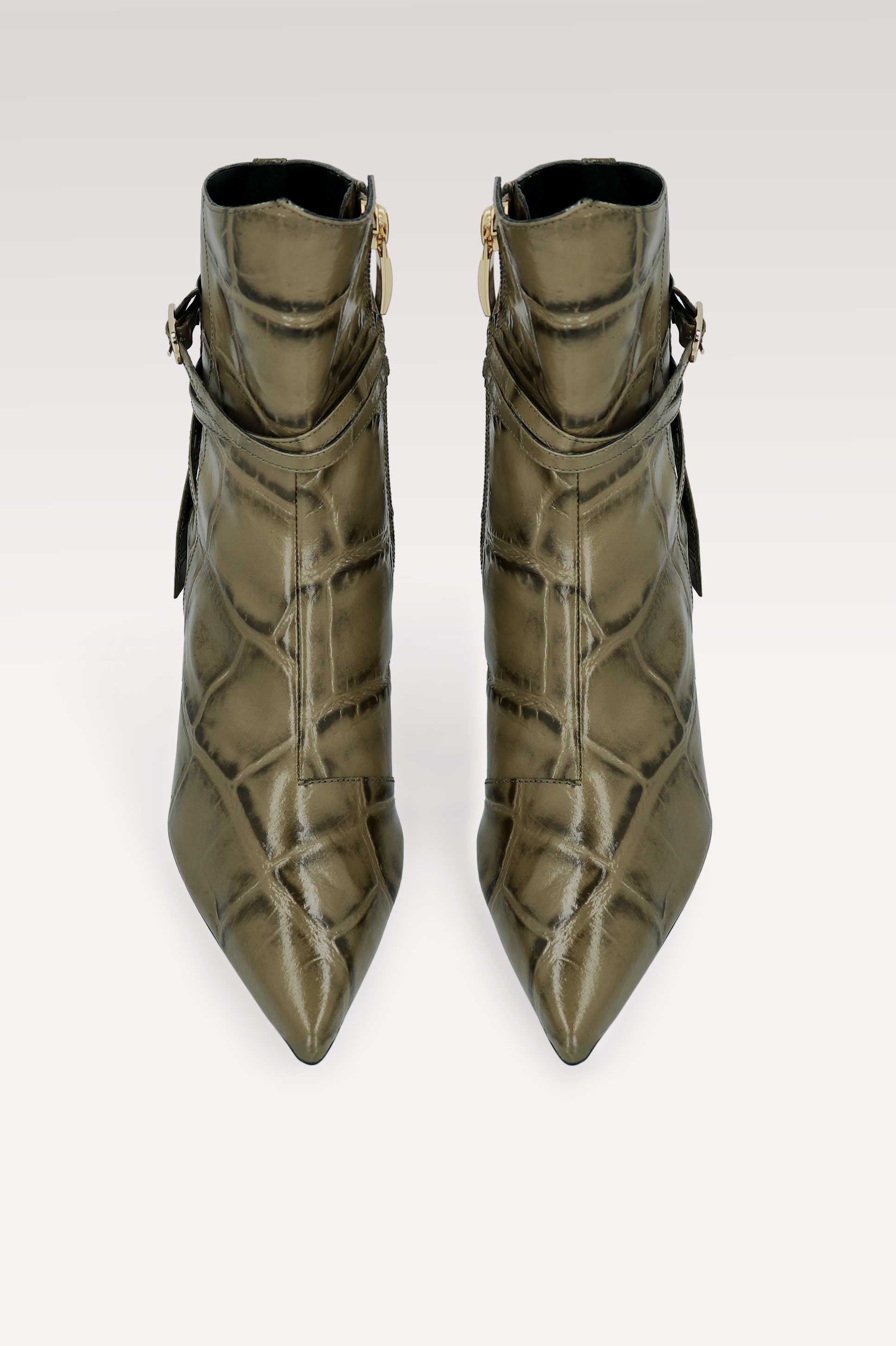ORIANA OLIVIE COCCO EMBOSSED LEATHER ANKLE BOOTS