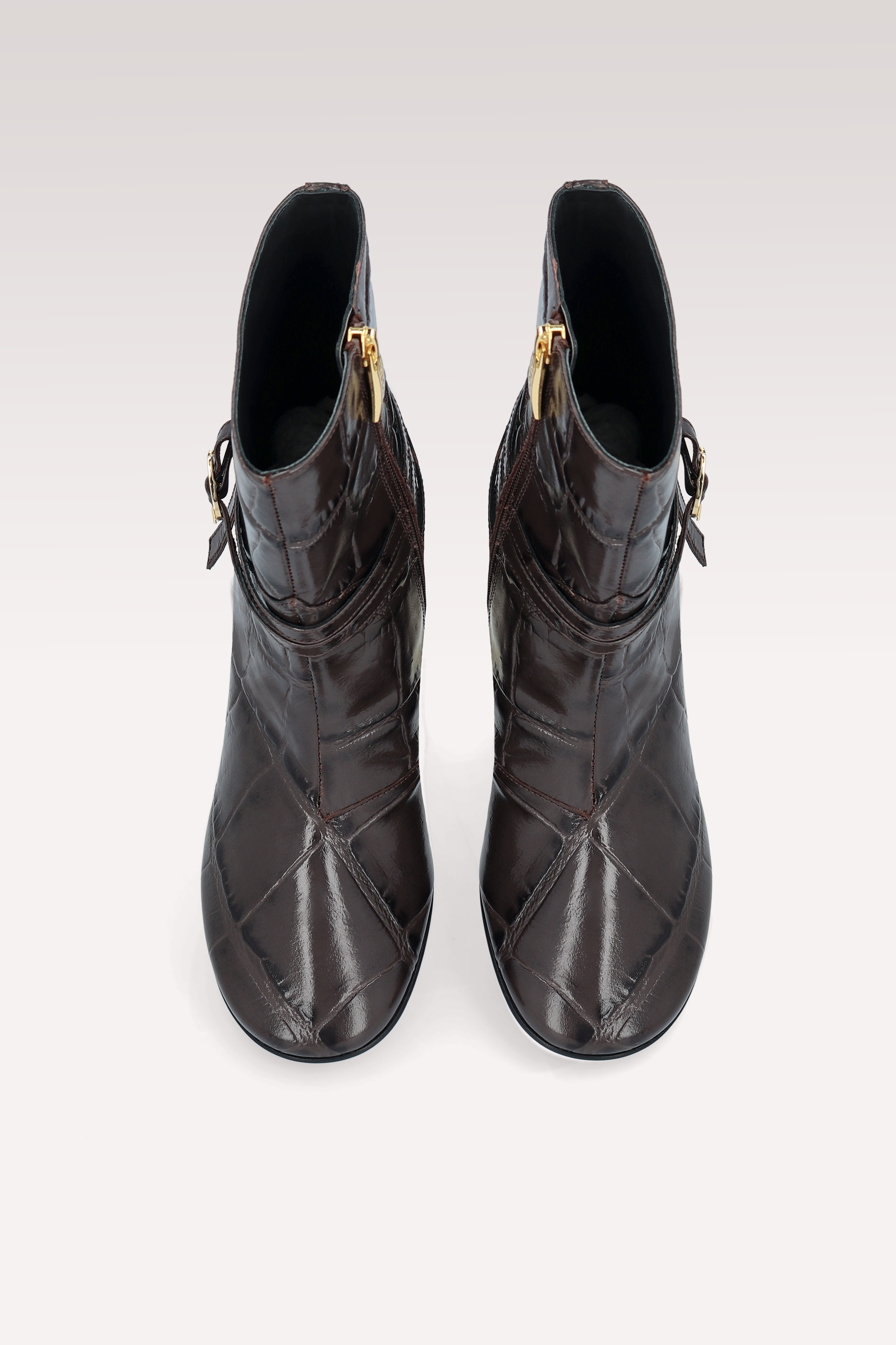 ZELDA BROWN COCCO EMBOSSED LEATHER ANKLE BOOTS AND DALIA SHOULDER BAG