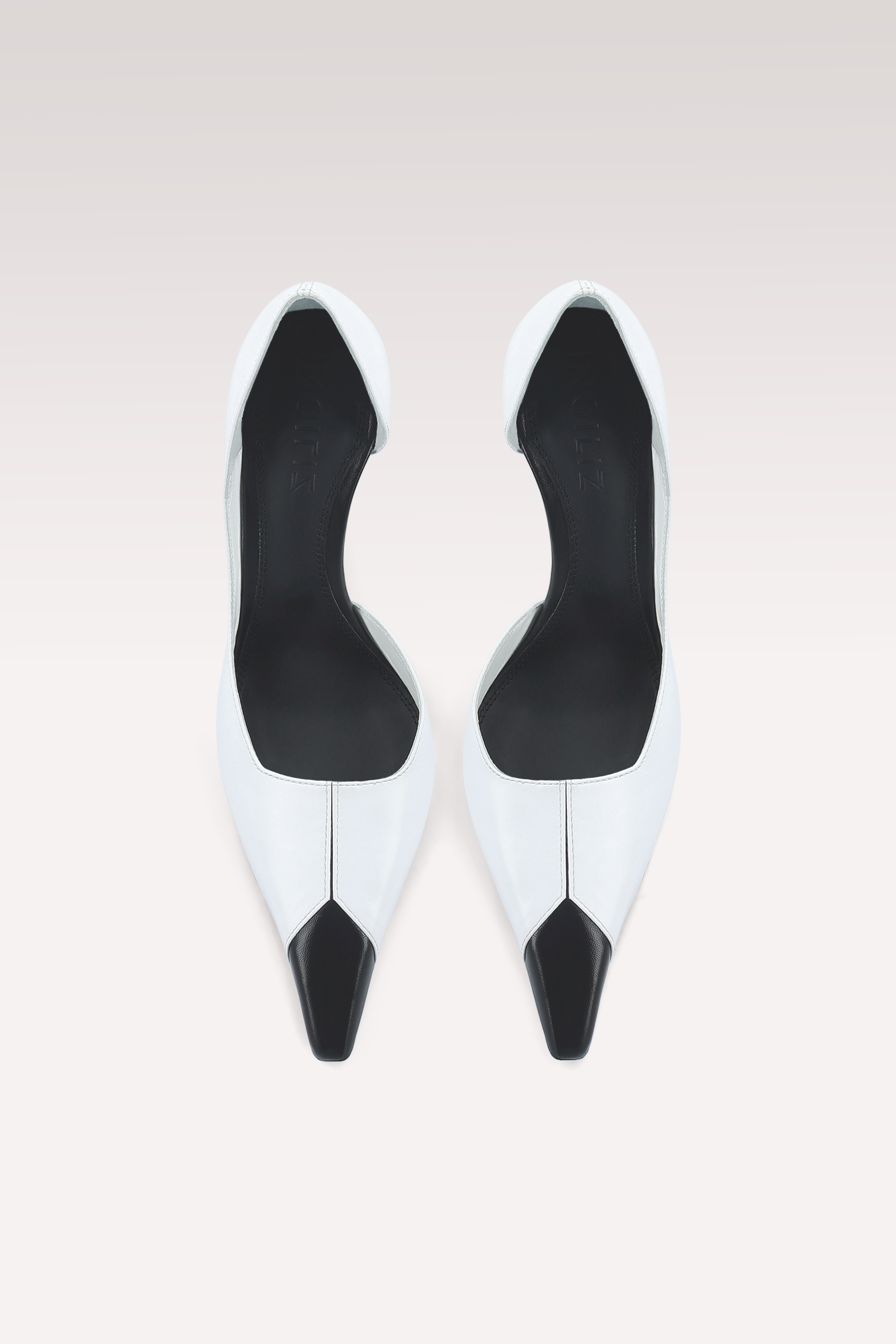 VESPER WHITE AND BLACK LEATHER PUMPS